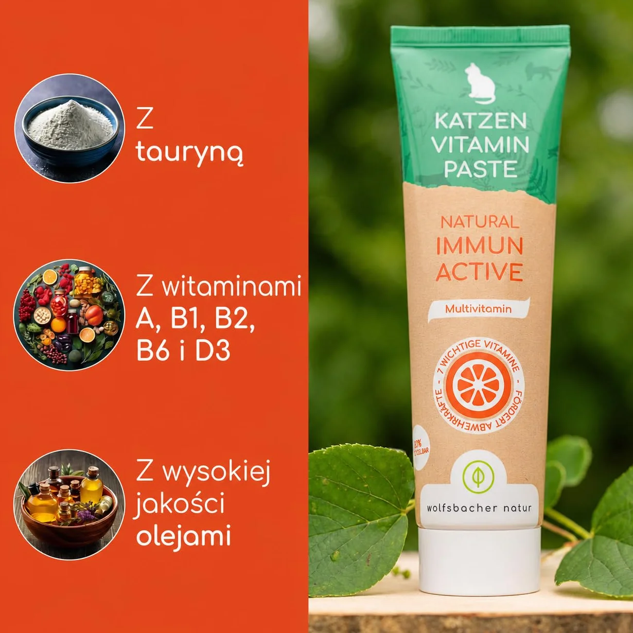 Pasta witaminowa dla kotów – multivitaminy z 7 ważnymi witaminami i tauryną – wzmacnia odporność i system immunologiczny – naturalna przekąska dla kota 100g