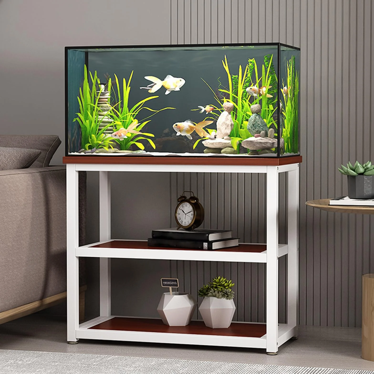 Generisch Wytrzymała szafka pod akwarium z miejscem do przechowywania, 70 cm wysokości, uchwyt do terrarium, trwała, emaliowana na czerwono stalowa rama do salonu i sypialni, 65 x 35 cm
