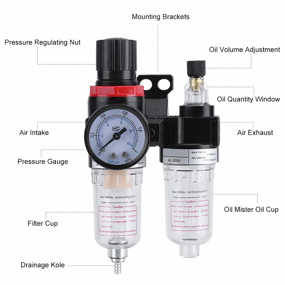 Zerodis 1/4" Regulator ciśnienia separator pułapka wilgoci sprężarka ciśnienia wody regulator filtra powietrza