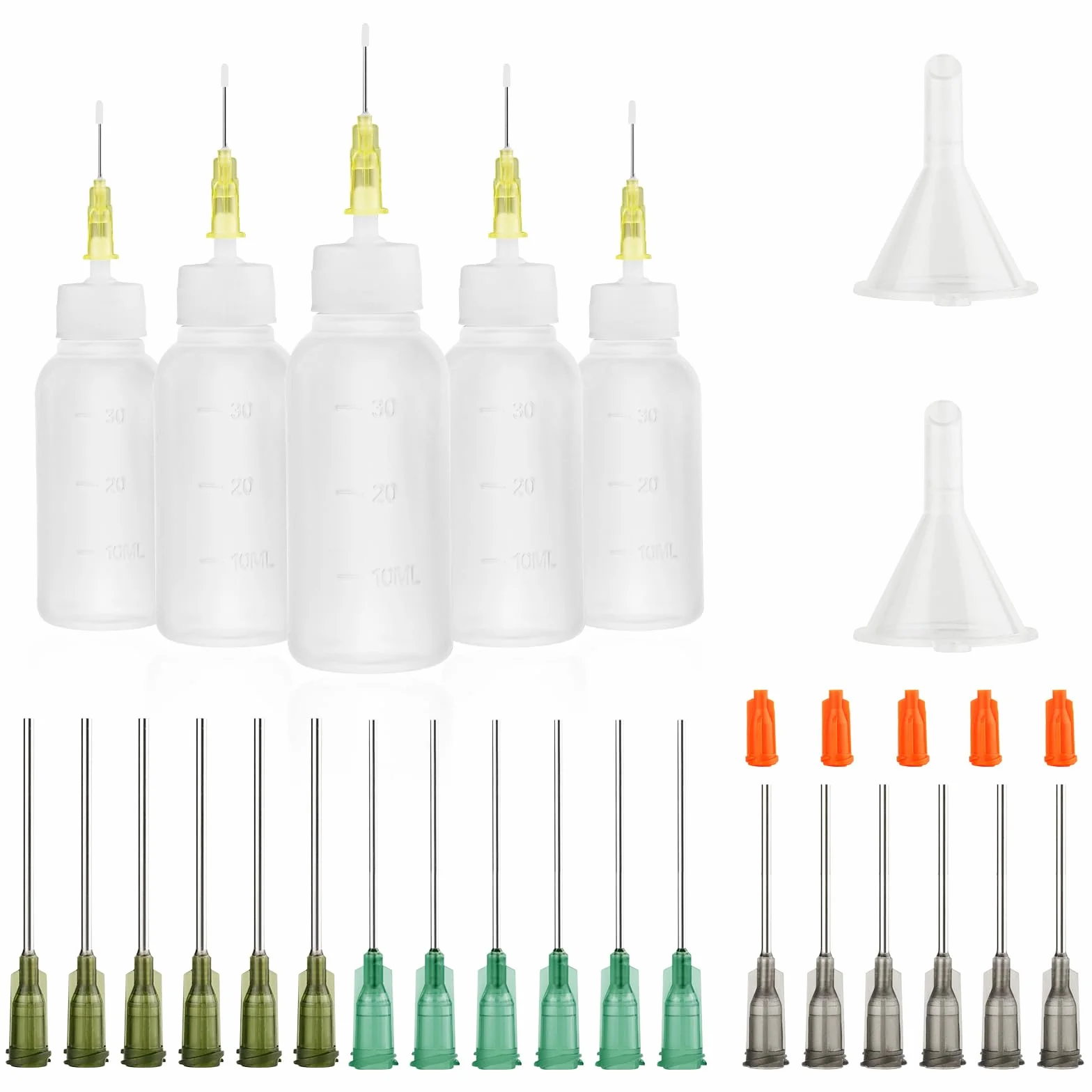 5 zestawów butelek z igłami 30 ml, 14 ga, 16 ga, igły 18 ga, z końcówką i nasadkami, puste butelki plastikowe, do samodzielnego wykonania, do samodzielnego napełniania, tuszu, aplikatora