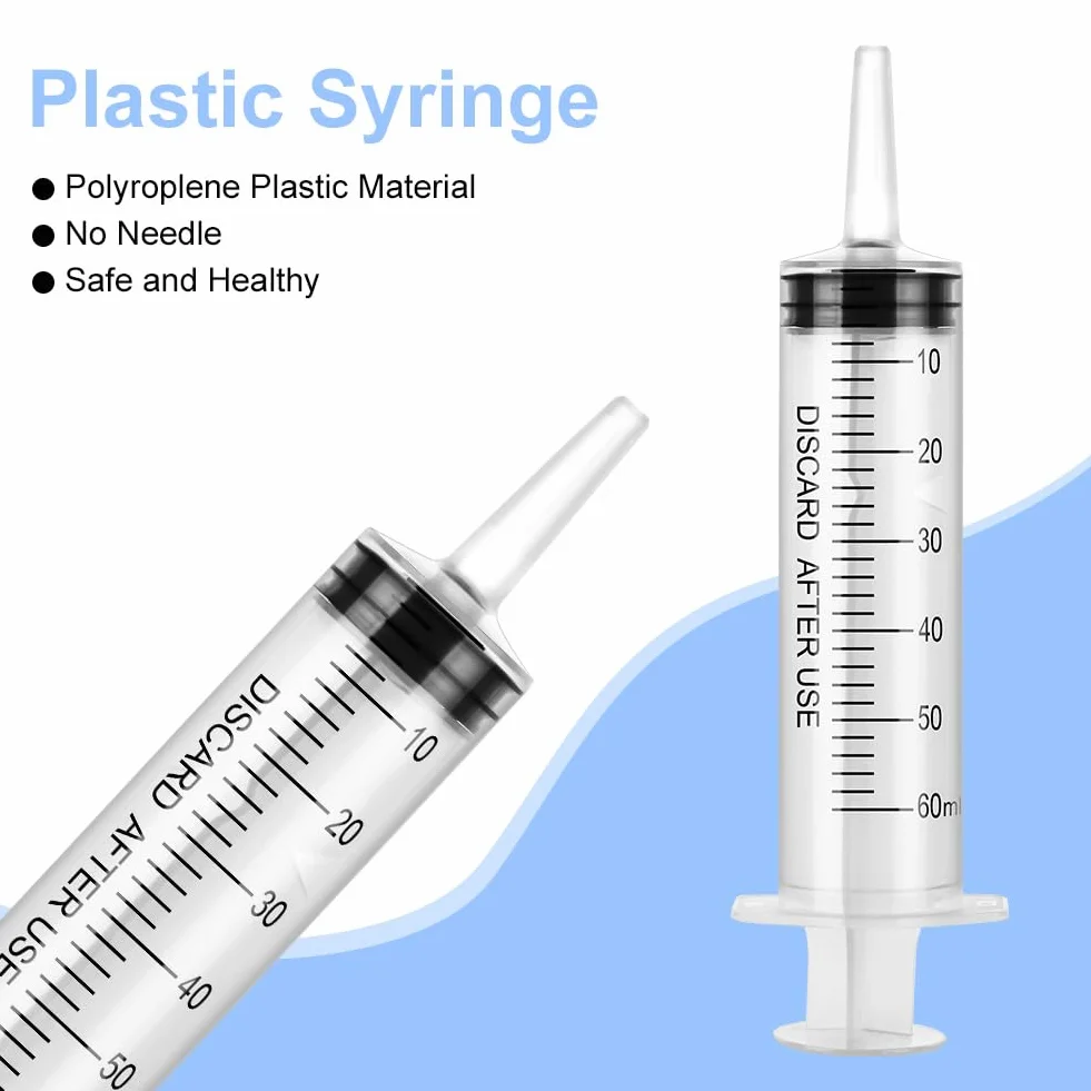 OFFCUP Steryczna strzykawka z tworzywa sztucznego, 2 sztuki jednorazowych strzykawek 60ml z cewnikiem, wielokrotnego użytku duża strzykawka do transferu płynów, strzykawki do karmienia zwierząt