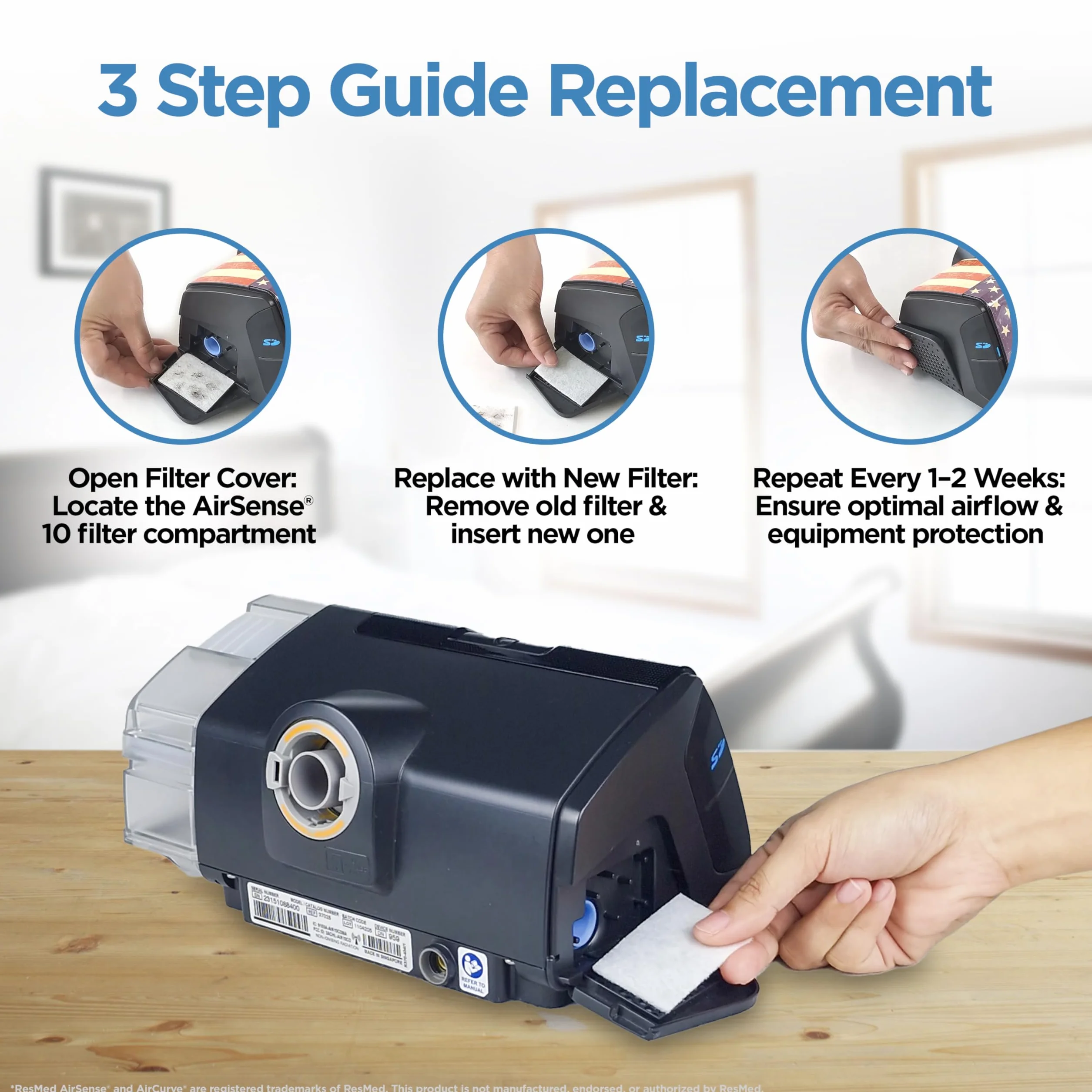 resplabs CPAP Filters - Compatible with The ResMed AirSense 10 Machine - 60 Filter Pack