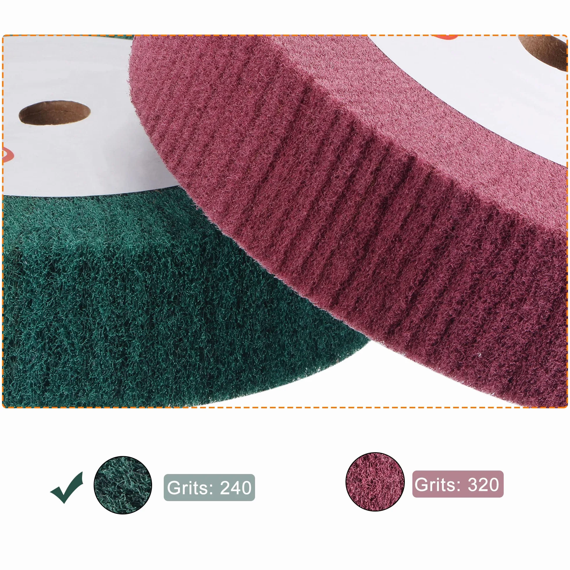 sourcing map Tarcza polerska z włókniny 200 mm x 50 mm ziarnistość 240 do stali szlachetnej zielony