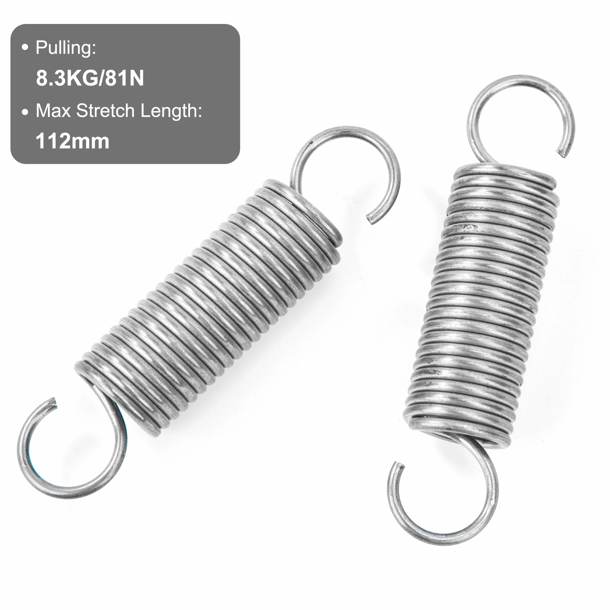 Sprężyna trakcyjna 75 mm Sprężyny napinające z haczykami sprężyny ze stali nierdzewnej średnica drutu 2 mm średnica zewnętrzna 18 mm, siła 8,3 kg, 2 sztuki