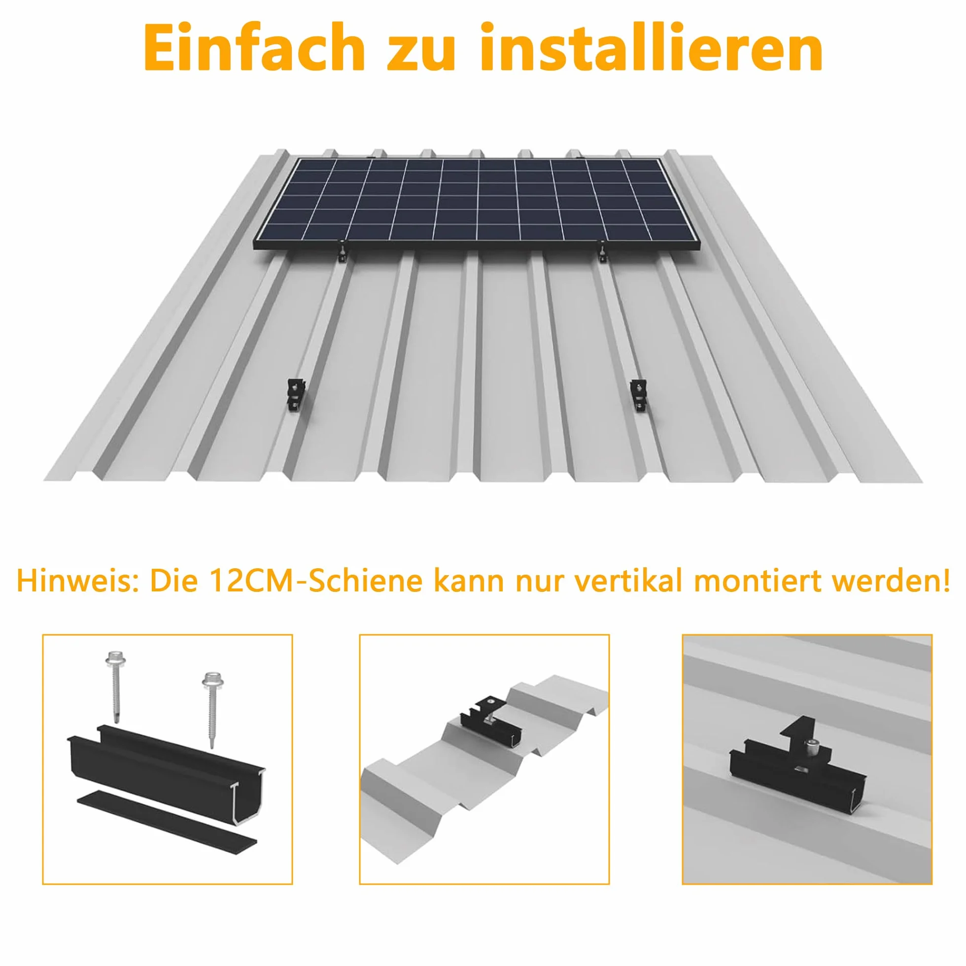 Uchwyt do paneli słonecznych zestaw montażowy PV szyny 12 cm aluminiowy dach płaski blacha trapezowa