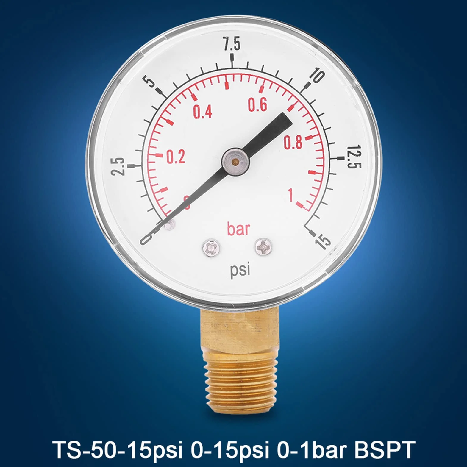 2 szt. Manometr Gwintowy BSPT 0 do 15 Psi (0 do 1 bar) Manometr z podwójną skalą Mini Manometr Niskiego Ciśnienia do Powietrza, Wody i Oleju