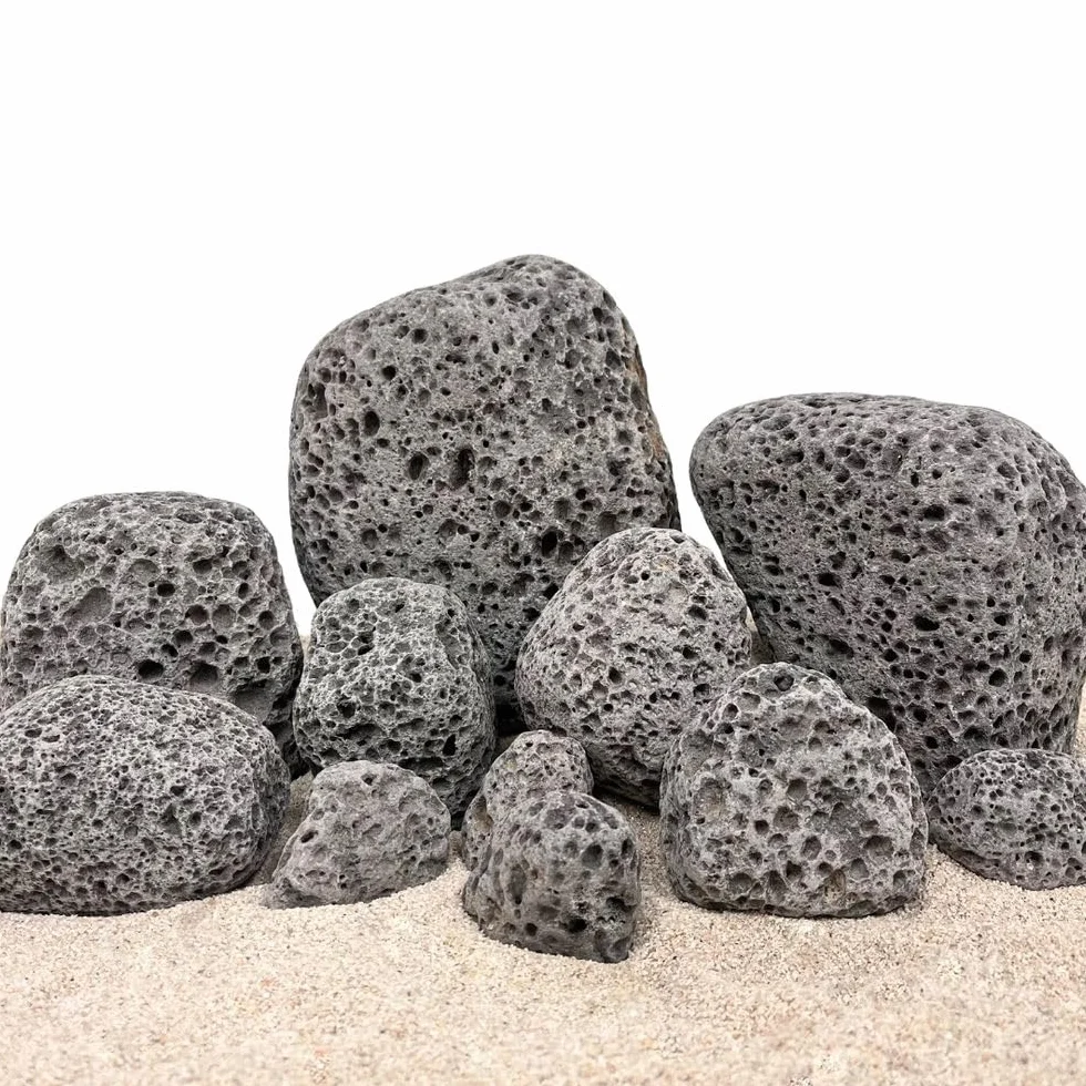 AquaOne Kamienie do akwarium Zen Pebbles szare I kamienie naturalne mieszanka 12 kamieni rozm. M-XXL I Aquascaping skała dekoracja terrarium nanoumywalka krajobraz