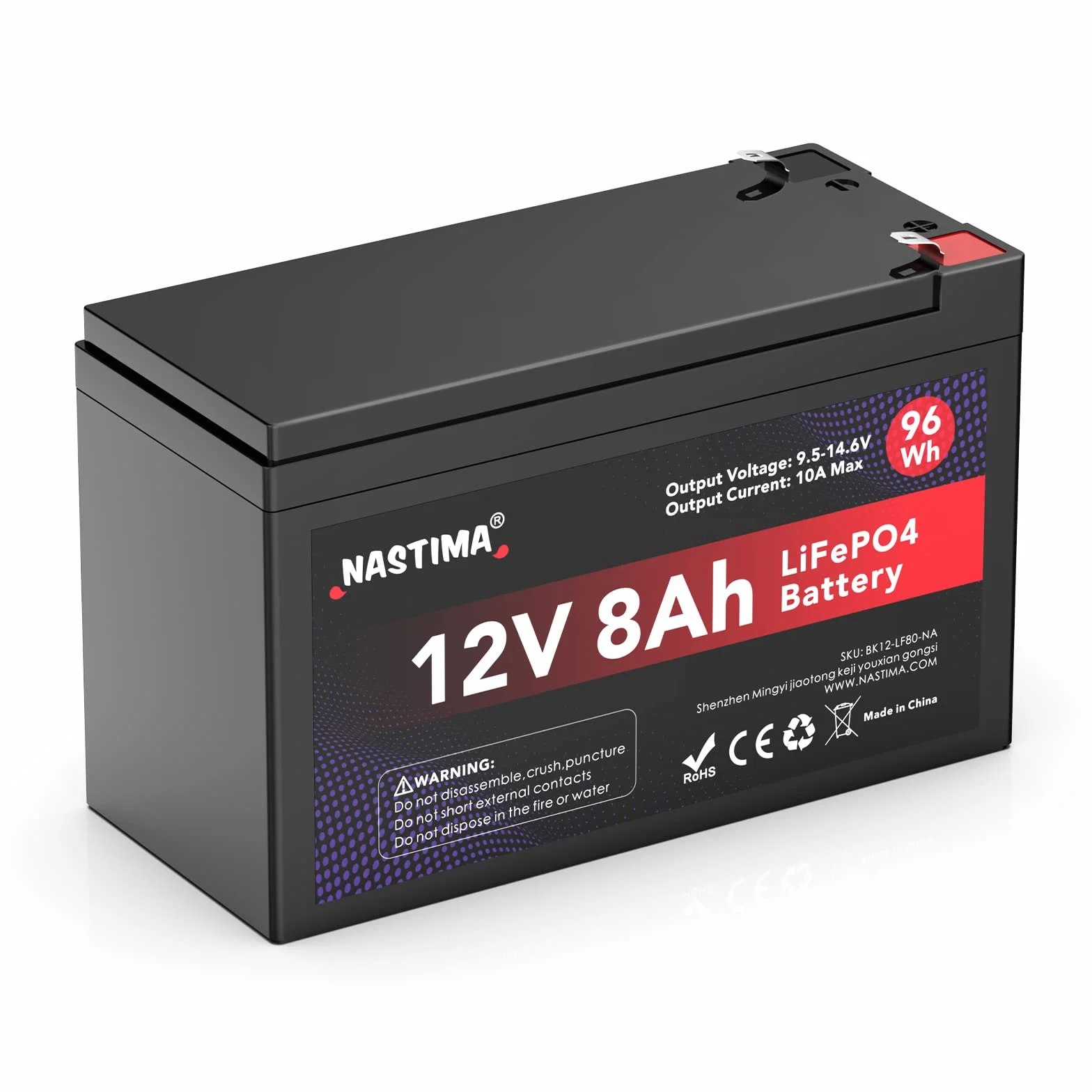 NASTIMA Akumulator 12 V 8Ah LiFePO4 z ochroną BMS i głębokim cyklem 4000, odpowiedni do zestawów paneli słonecznych, wózków dziecięcych, kamperów, łodzi, kempingu, echosondów