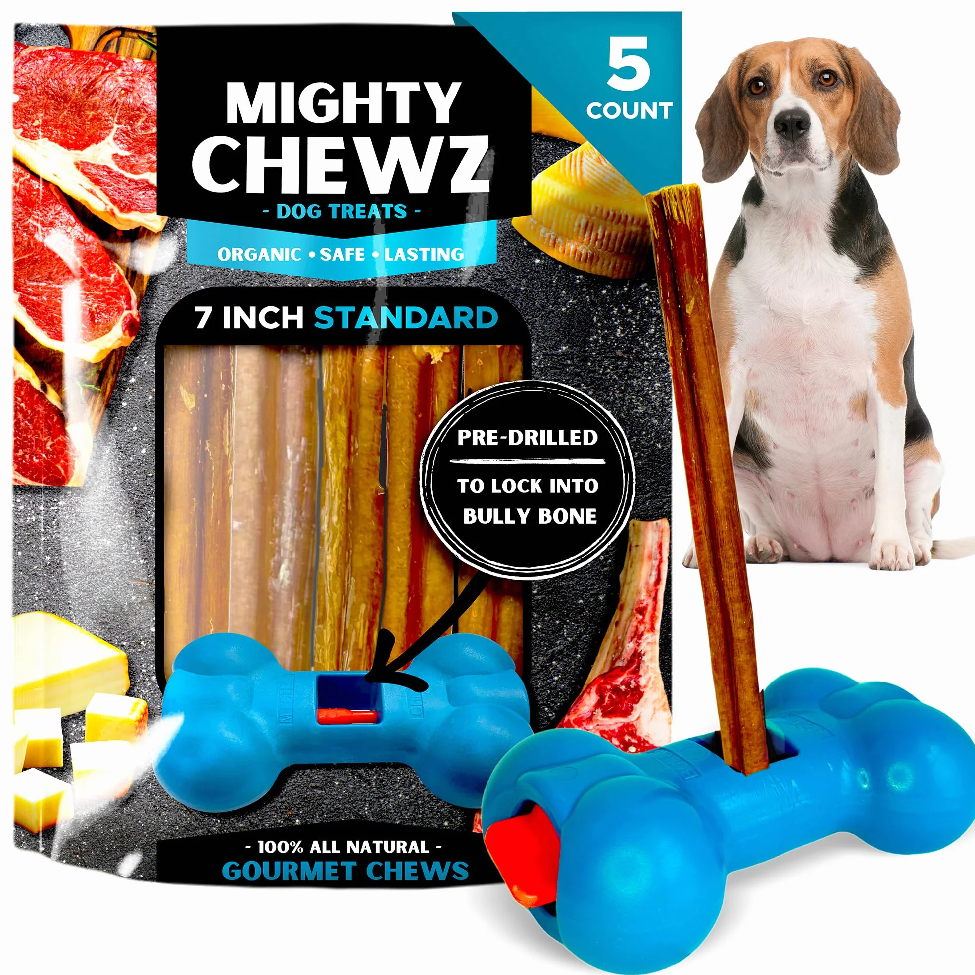 Zestaw 5 standardowych pałeczek typu bully z urządzeniem zabezpieczającym 18 cm w zestawie, bez zadławienia / patyczków do pizzy, całkowicie naturalne
