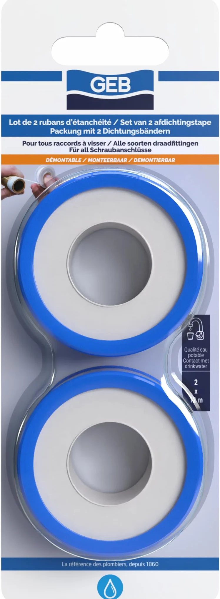 GEB Taśma uszczelniająca PTFE 12 m x 12 mm do wody pitnej