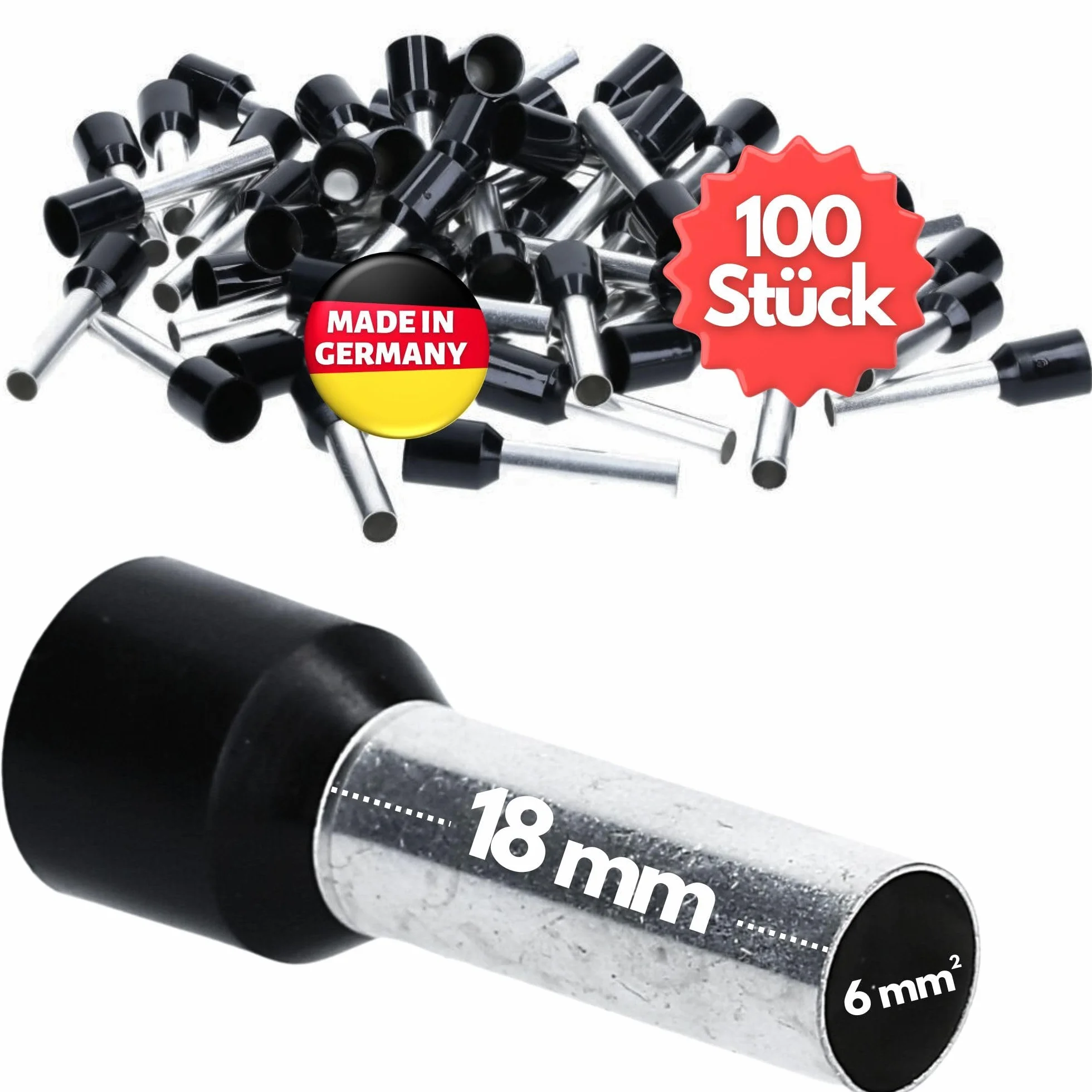 Kalitec AE618SW tulejki kablowe izolowane 6,0 mm² 18 mm czarne