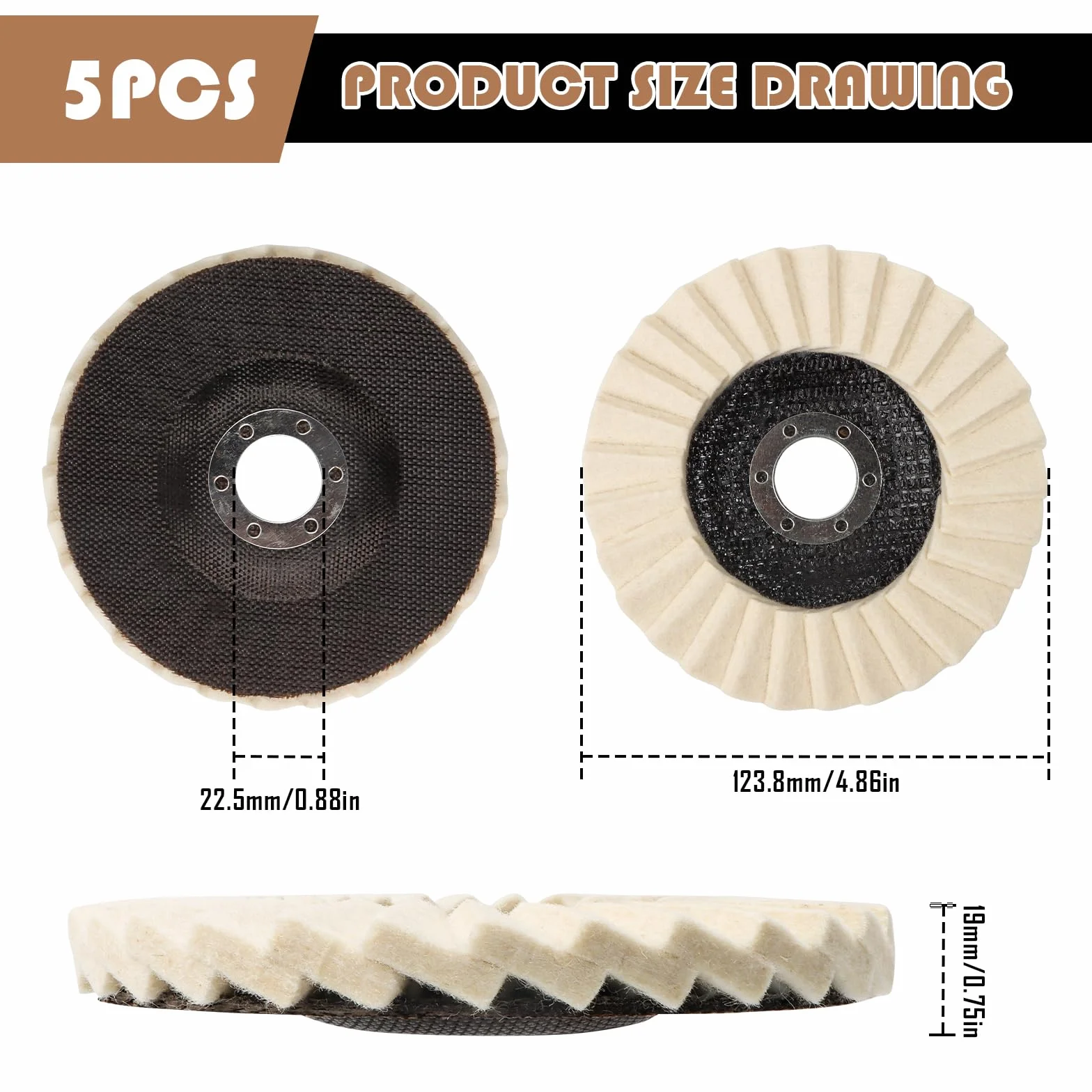 MplehDa Tarcza Polerska 125 mm x 22,2 mm, 5 sztuk Filcu Wełnianego, Kompatybilna z Szlifierką Kątową 4,5" i Szlifierką Trzpieniową 7/8", Biała