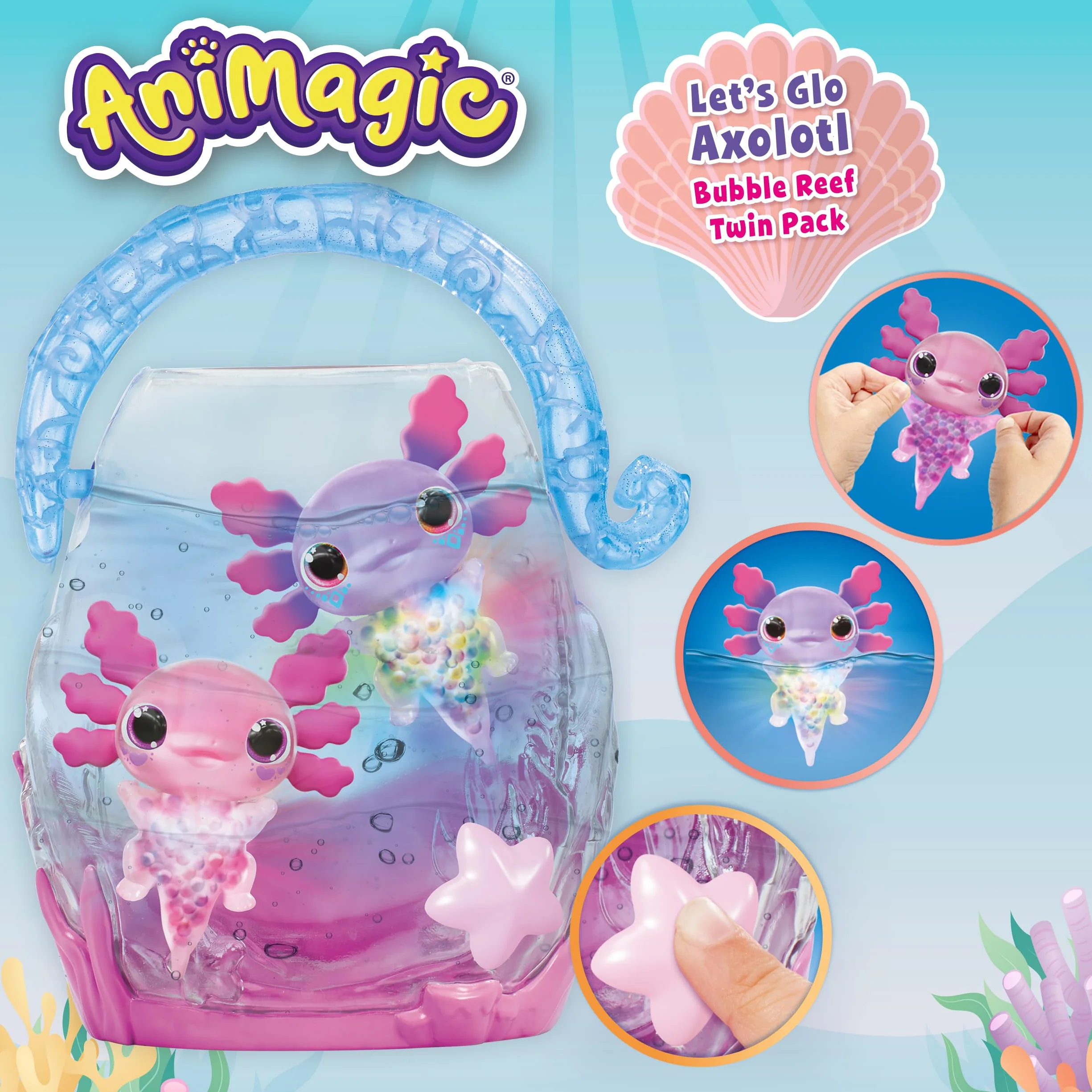 Animagic 932617 Let's Glo Axolotl Bubble Reef Twin Pack, Multi