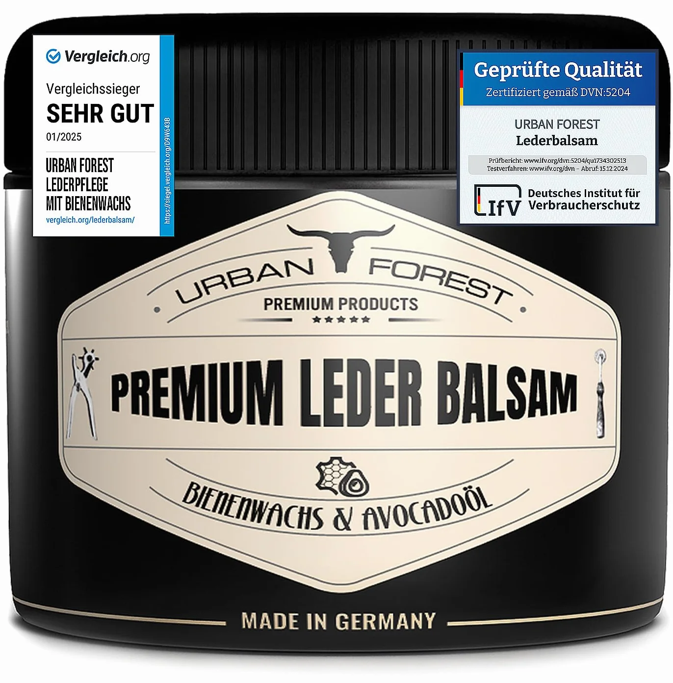 URBAN FOREST Premium Leder Balsam balsam do pielęgnacji skóry z woskiem pszczelim i olejkiem z awokado, 250 ml, do samochodu, sofy, mebli, kurtki, odzieży motocyklowej, torebek