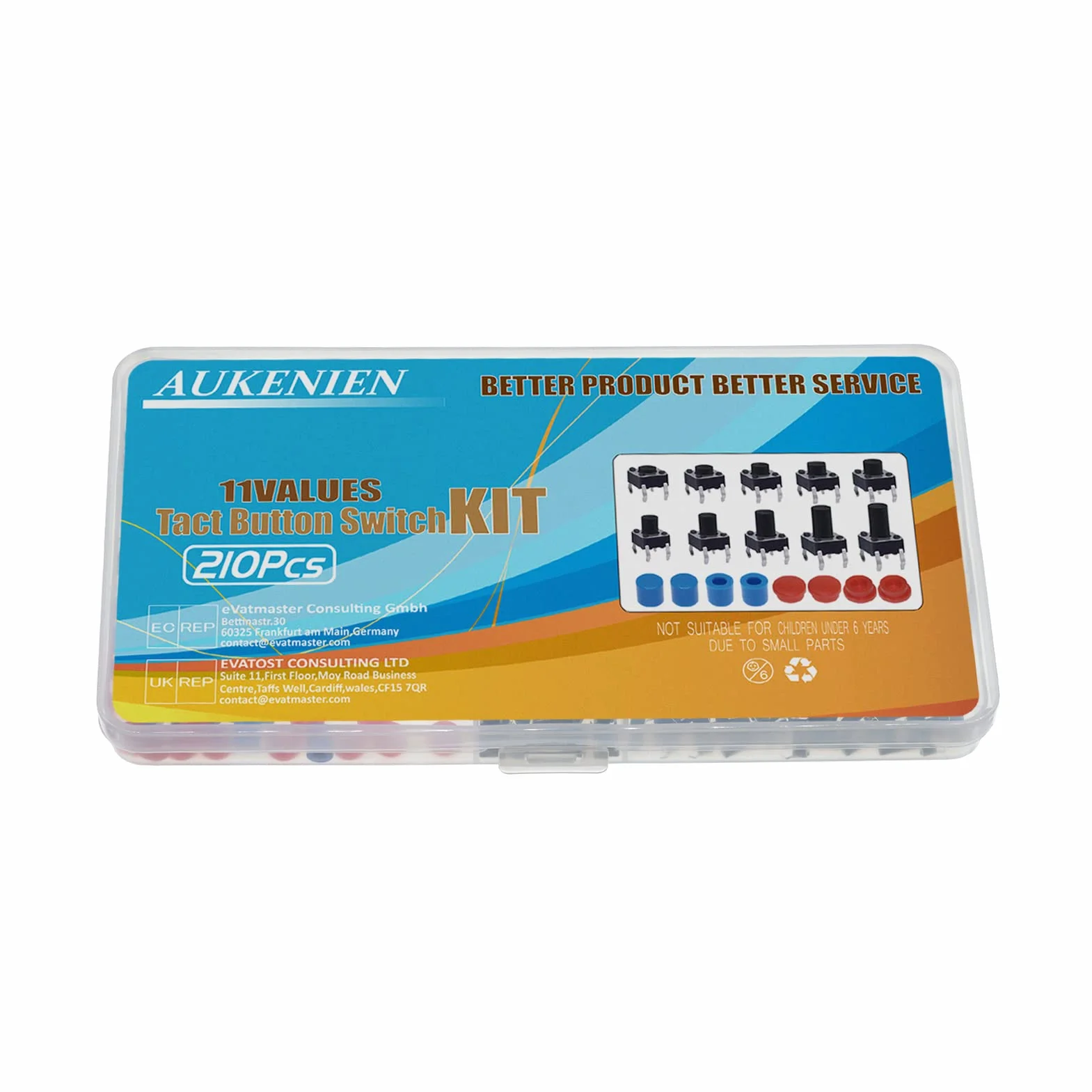 AUKENIEN 12Wartości 240sztuk Zestaw asortymentu mikroprzełączników Przełącznik przyciskowy dotykowy 6MM x 6MM Mikroprzełącznik 4stykowy z osłoną przycisku