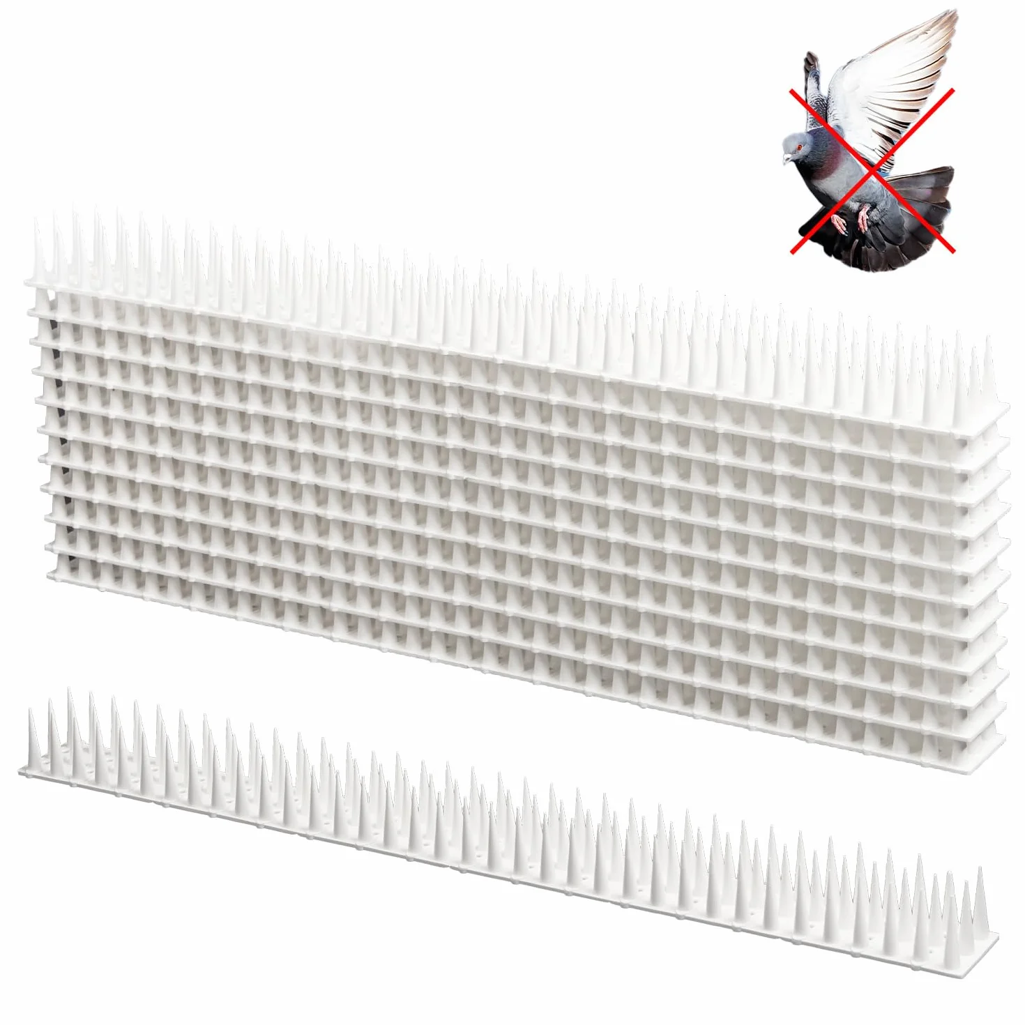 Kolce przeciwko gołębiom, odstraszacz dla balkonu, plastik, 52 x 4,2 cm, wysokość 3,5 cm (12 sztuk, 6,24 m, biały)