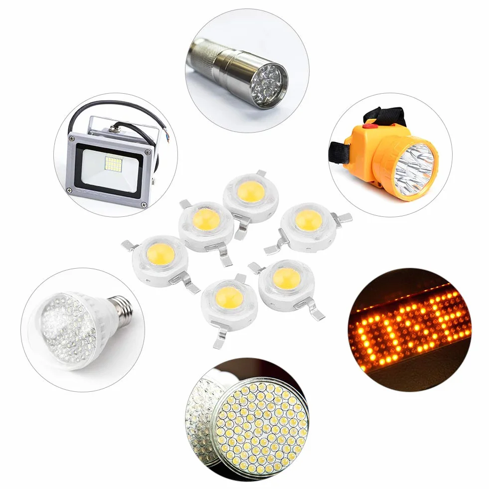 100 sztuk Układ LED dużej mocy 1 Wat Super jasny intensywność SMD Elementy emitera światła Diody Koraliki do lampy Chip DIY Światła do reflektorów Reflektory (biały 6000 k) (biały 6000 k)
