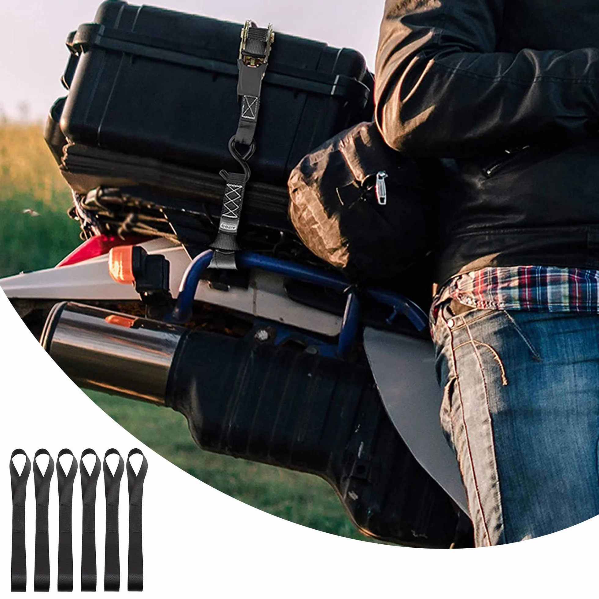 6 sztuk pasów mocujących ze szlufkami, do transportu motocykla (czarne)