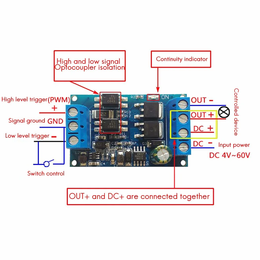 Dc 4 V-60 V High-Power Mos Fet Trigger Drive Switch Moduł Board Pwm Regulowany Kontroler Moduł Dual-Mos