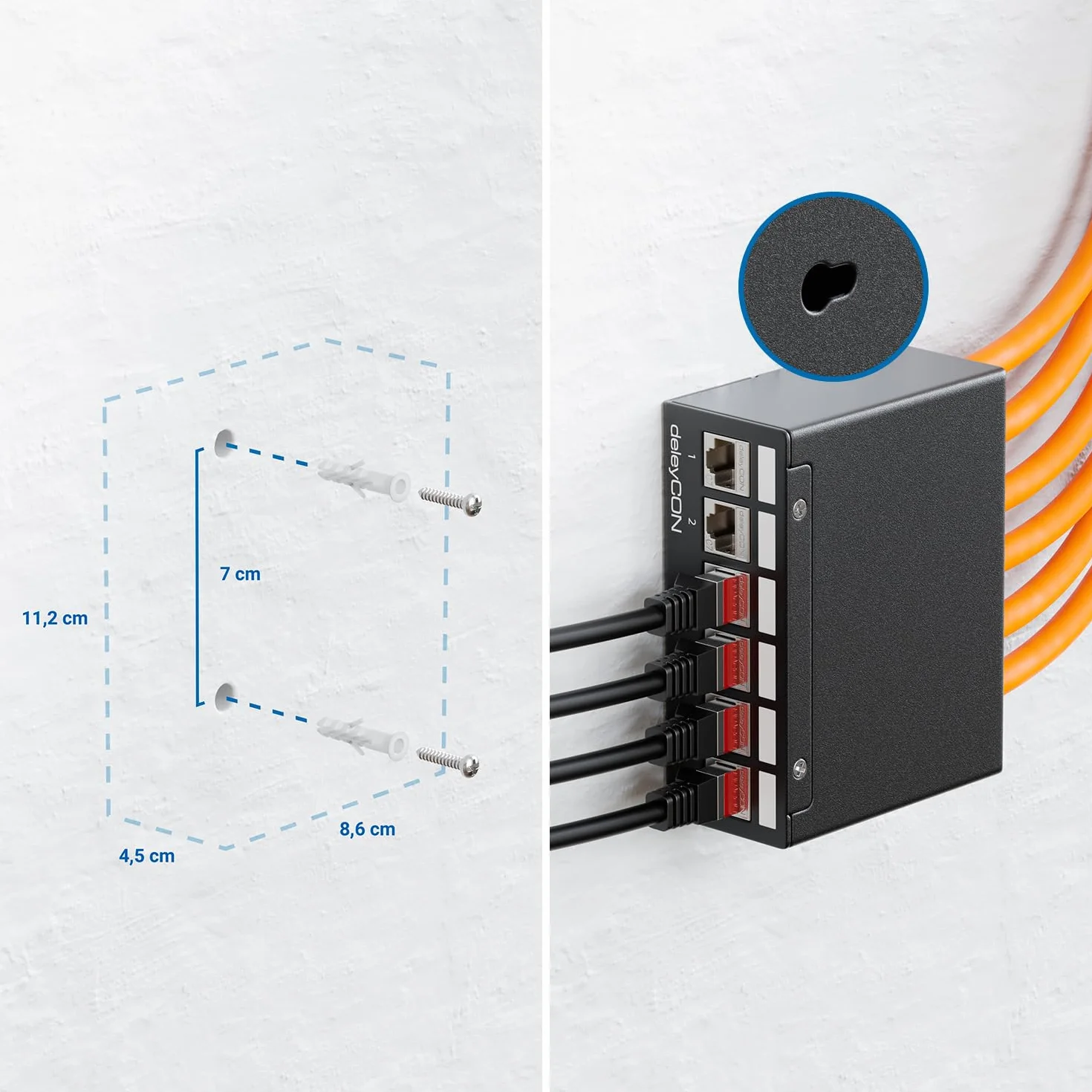 deleyCON 6 Porty CAT7 Zestaw Paneli Krosowych z 6x CAT.7 RJ45 Moduł Keystone Jack STP 10 Gbit/s - Kompatybilny z Kabel Instalacyjny CAT6 CAT6a CAT7 CAT8 Ethernet LAN DSL Kabel Sieciowy - Czarny
