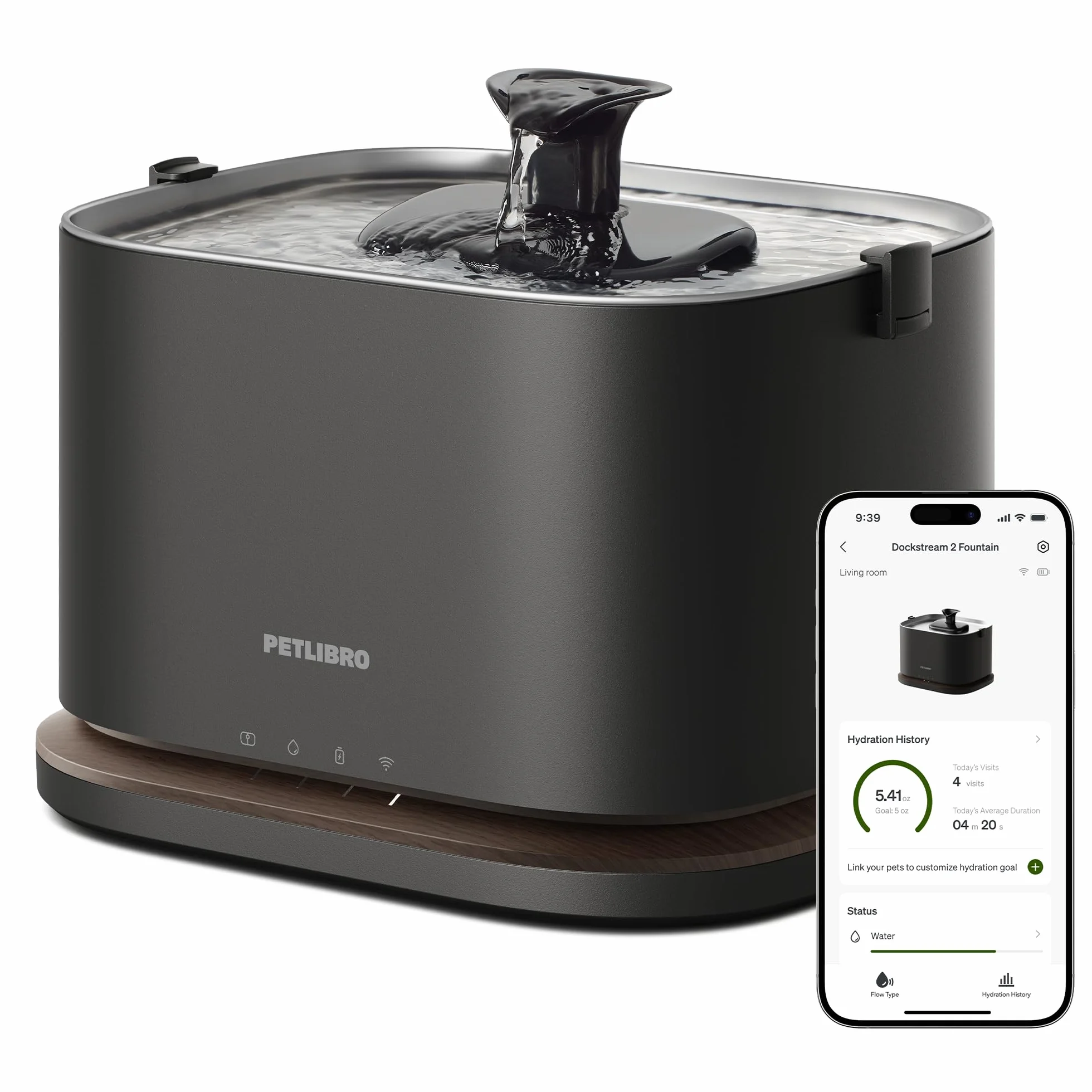 Petlibro Upgraded Dockstream 2 bezprzewodowa fontanna dla kotów z czujnikiem ruchu, 3 l, 23 dB, bardzo ciche, łatwe do czyszczenia, bez BPA, dozownik wody dla kotów