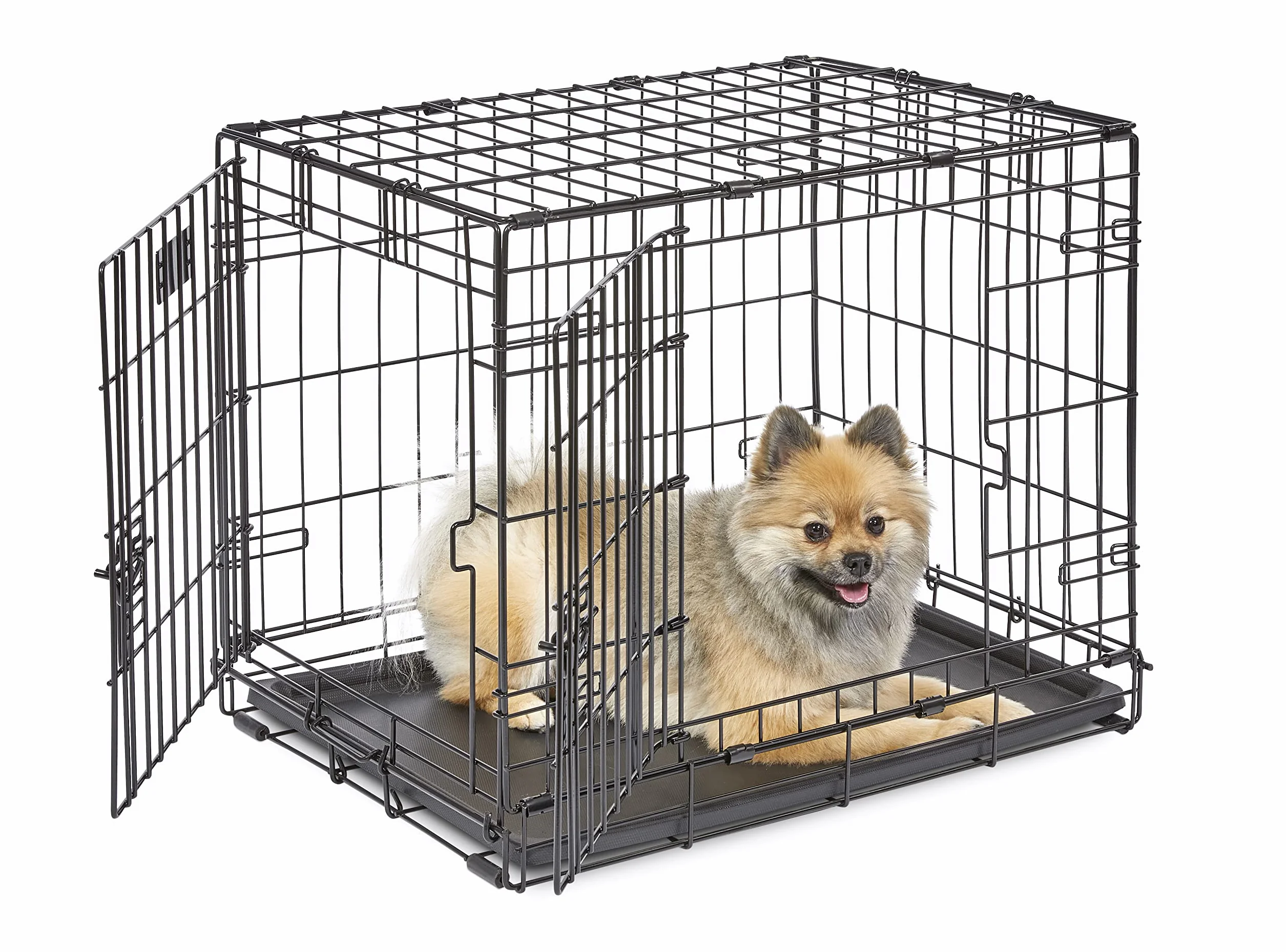 MidWest Homes for Pets 24-Inch Two-Door iCrate Folding Dog Crate with Divider Panel, Leak-Proof Tray & Secure Latches – Metal Wire Kennel for Small Breeds – Portable, Durable & Easy to Assemble