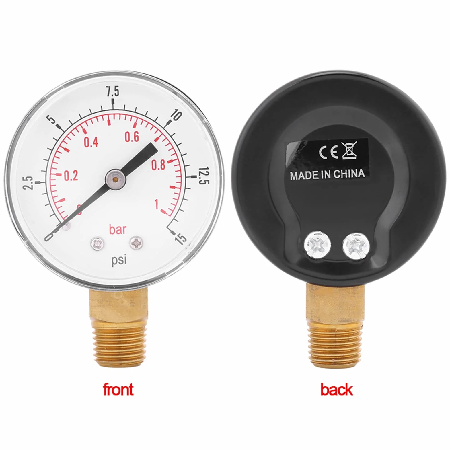 2 szt. Manometr Gwintowy BSPT 0 do 15 Psi (0 do 1 bar) Manometr z podwójną skalą Mini Manometr Niskiego Ciśnienia do Powietrza, Wody i Oleju