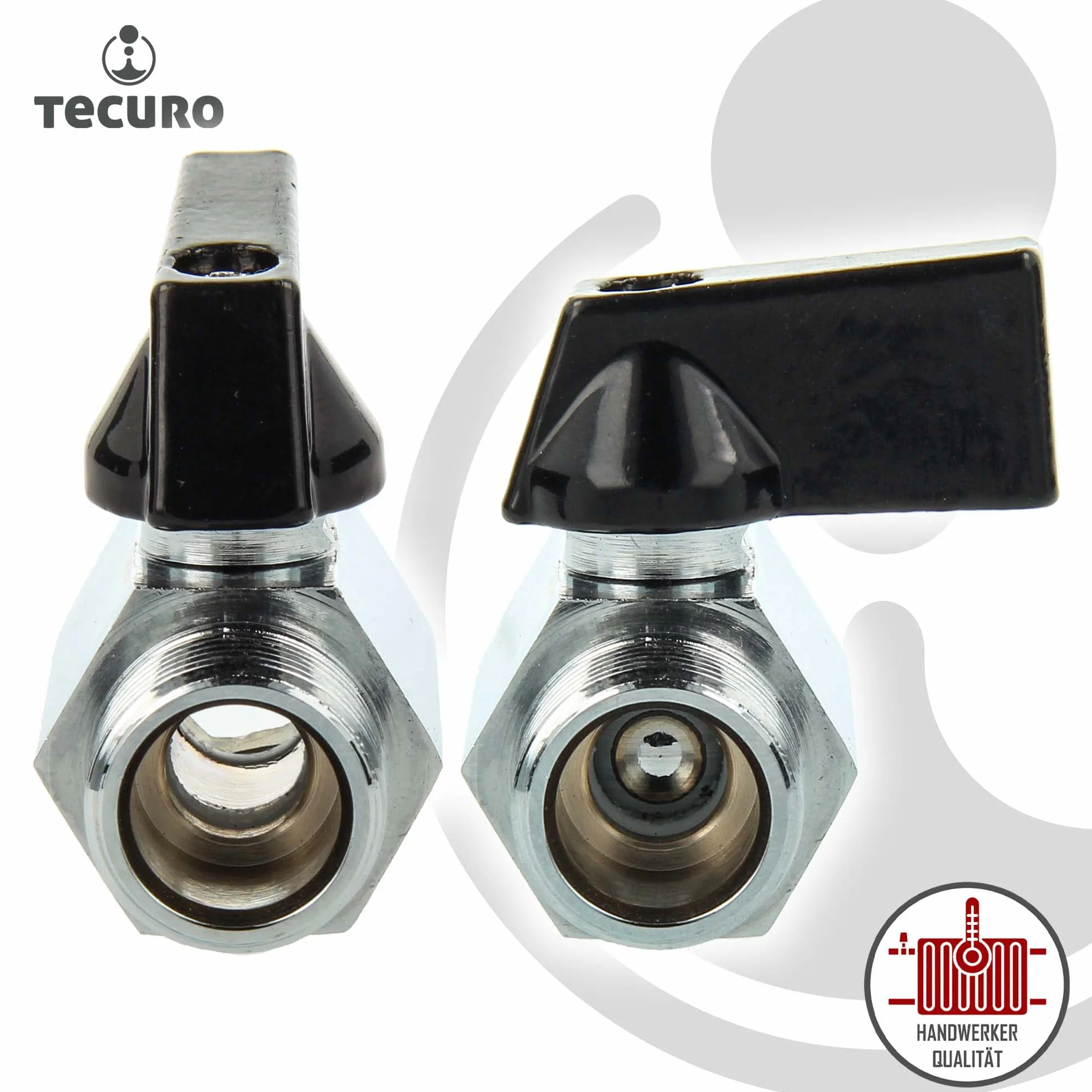 tecuro Mini-zawór kulowy 1/4 cala, gwint wewnętrzny x gwint zewnętrzny, odporny na temperaturę od -5°C do +90°C, materiał uszczelniający PTFE, mosiądz chromowany