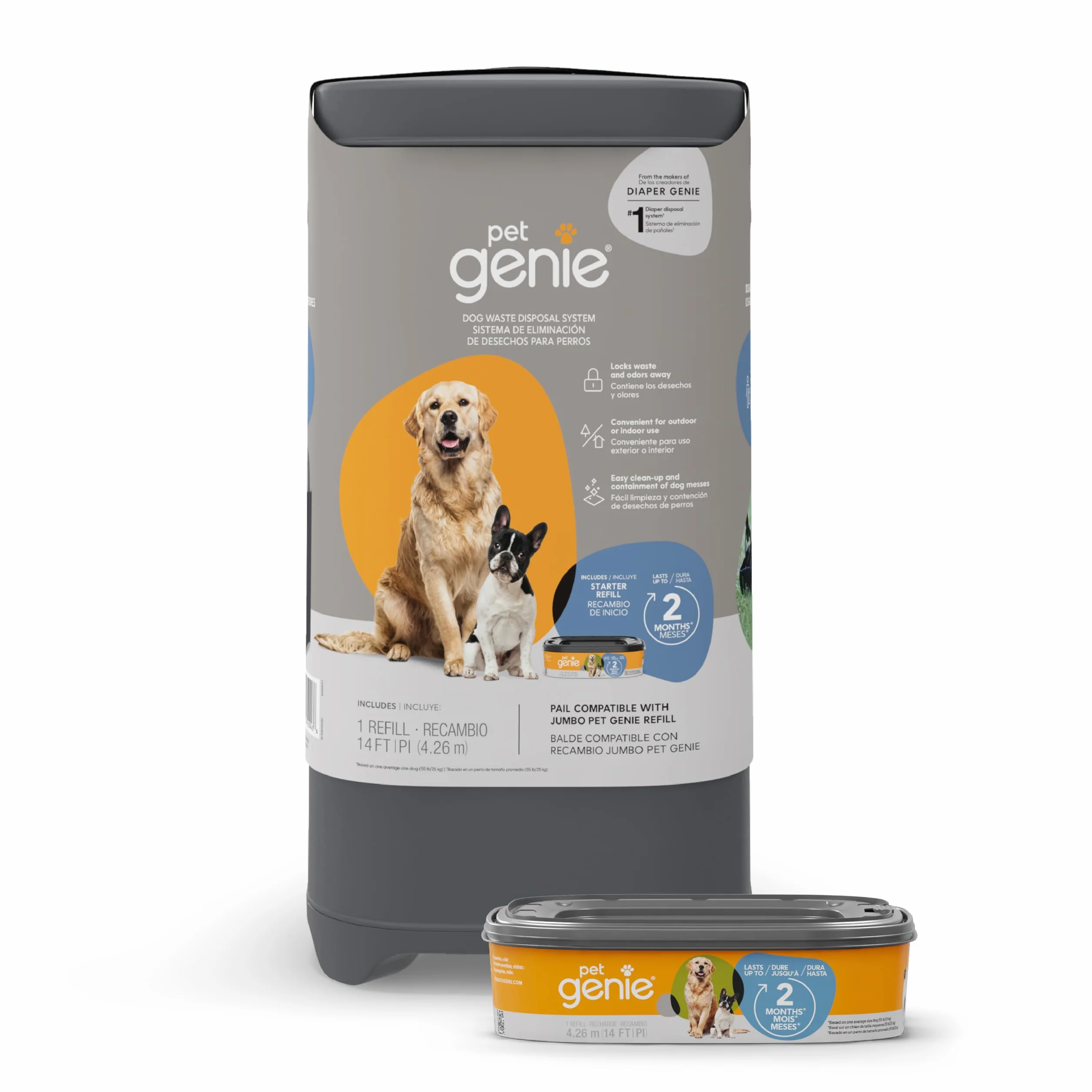 Genie Pet - Pies kosz na odchody z technologią zapobiegającą zapachom - w zestawie 1 uzupełnianie, które trwa do 2 miesięcy