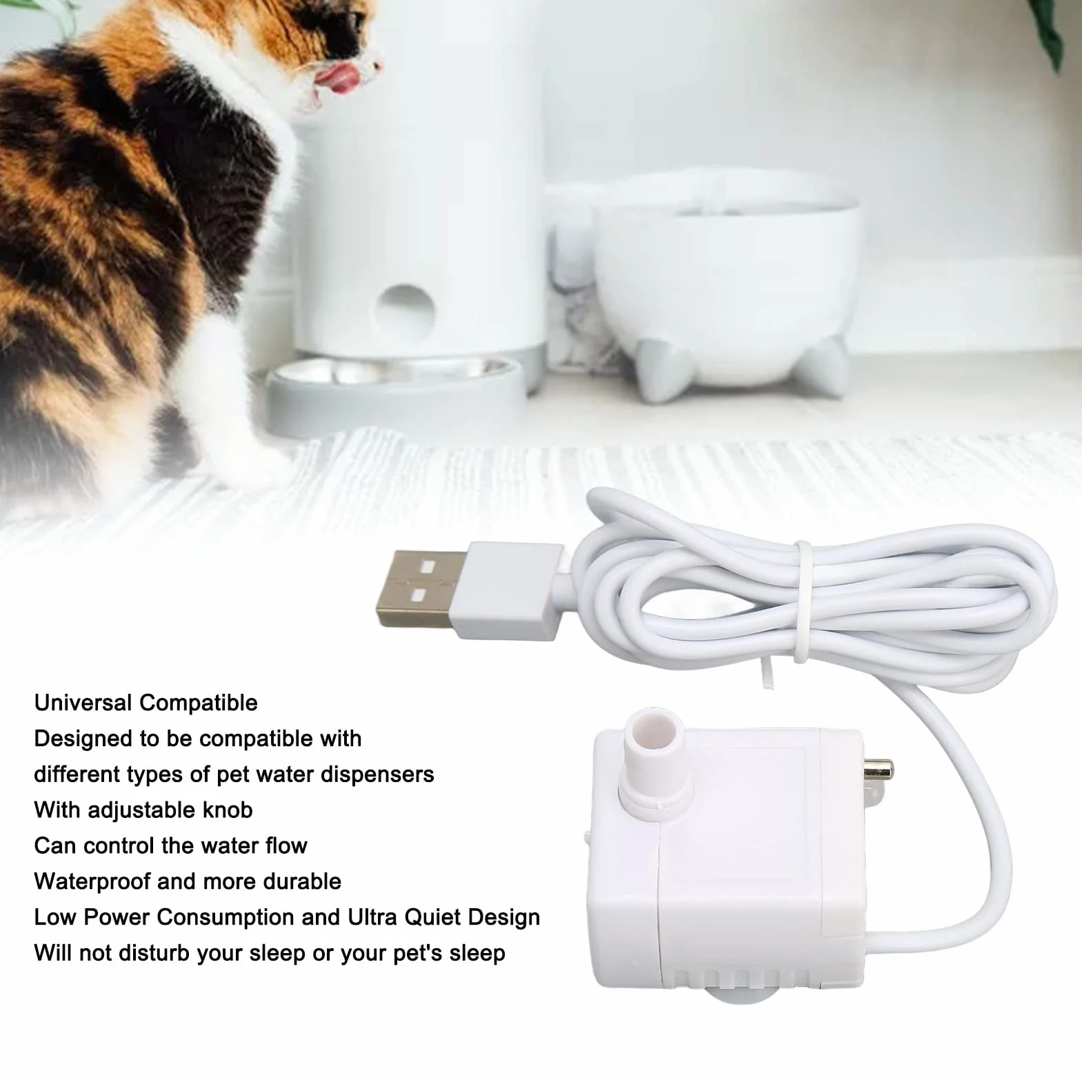 Pompa do Fontanny dla Zwierząt Domowych, Cicha, Bezszczotkowy Silnik Prądu Stałego, Zasilana USB