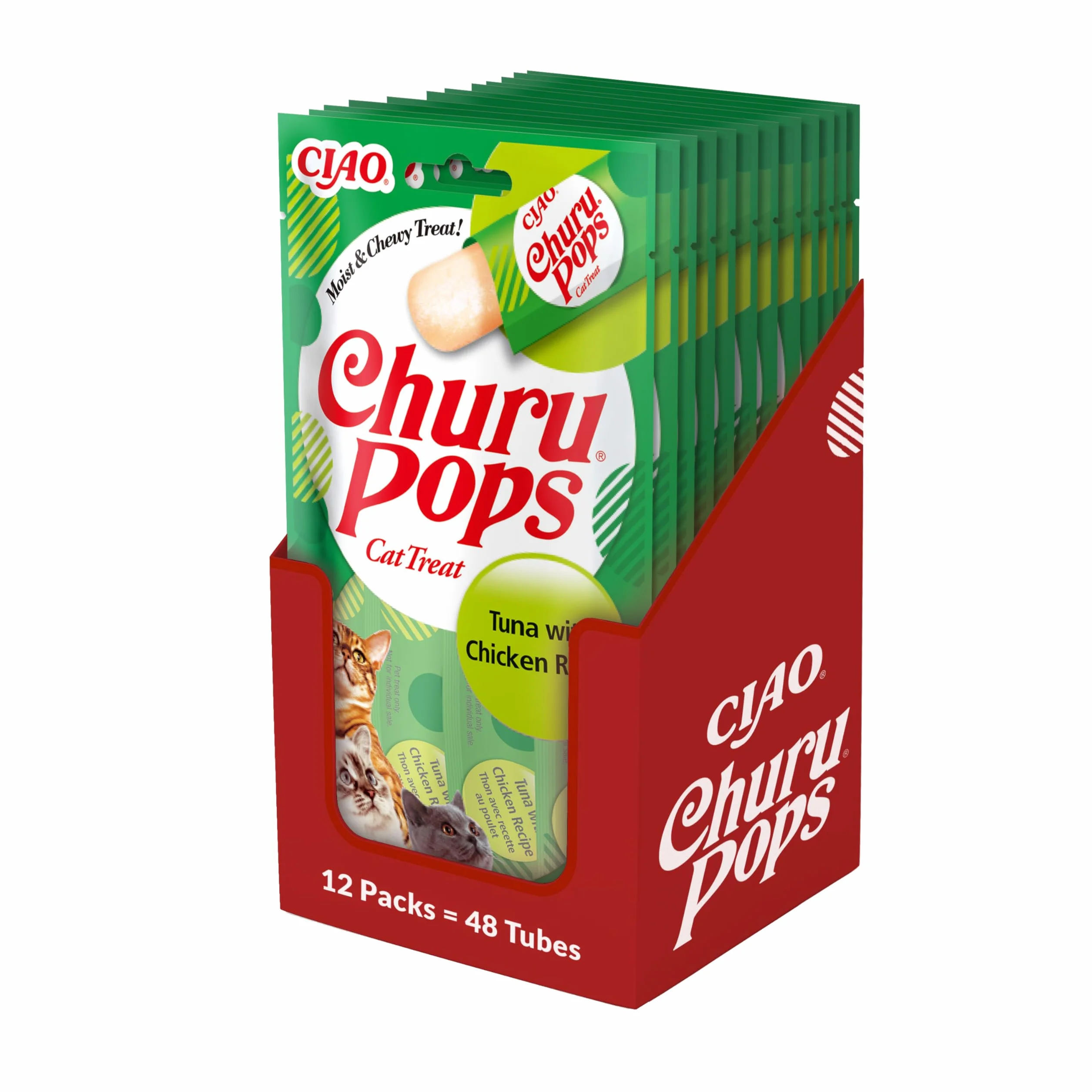 INABA Churu Pops przysmaki dla kotów, zdrowe przekąski, naturalne składniki z tuńczykiem i kurczakiem, 60 g (12 szt.), przekąski dla kotów w jakości premium