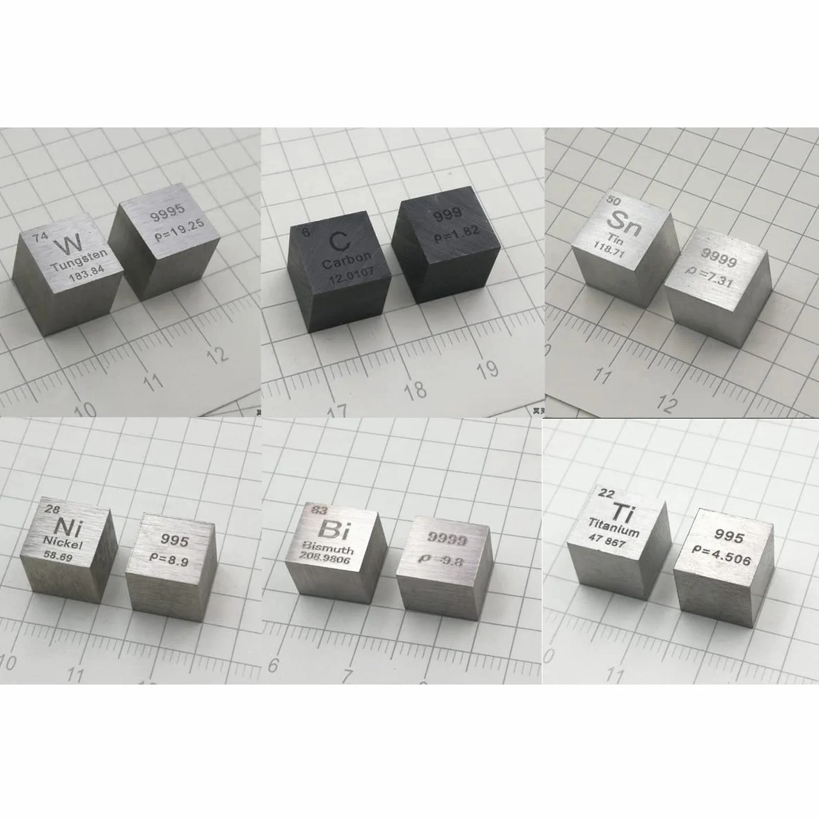 Element Cube Set 10mm Czysty Metal Cubest Carbon Tungsten Tin Bismuth Titanium Nickel