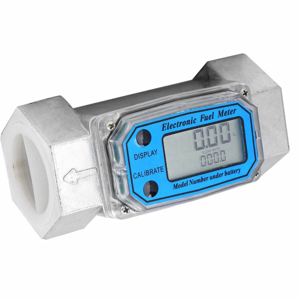 Przepływomierz Turbinowy Cyfrowy 1,5 Cala NPT 15-120L Aluminiowy Miernik Przepływu Oleju Napędowego