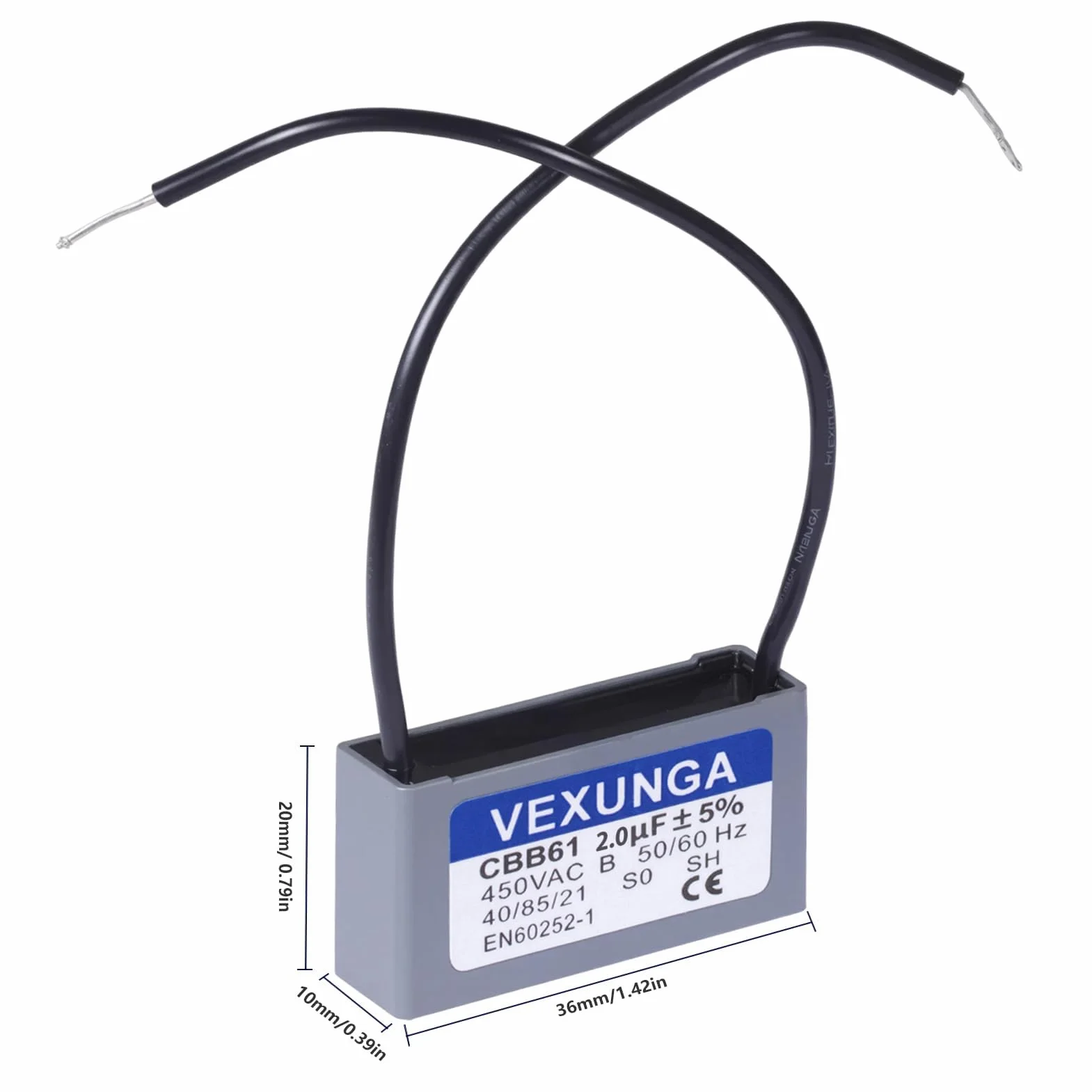 VEXUNGA CBB61 Kondensator 2uF 450V AC Kondensatory Silnika Wentylatora 2uF 50/60Hz do Klimatyzacji (2 szt)