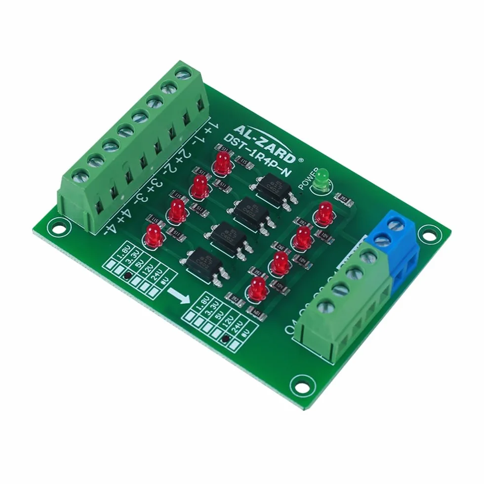 4-kanałowa płytka izolacyjna z optoizolatorami, DST-1R4P-N 5V do 24V, moduł optoizolacyjny PLC, płytka do izolacji sygnałów, mikrokomputer jednoukładowy