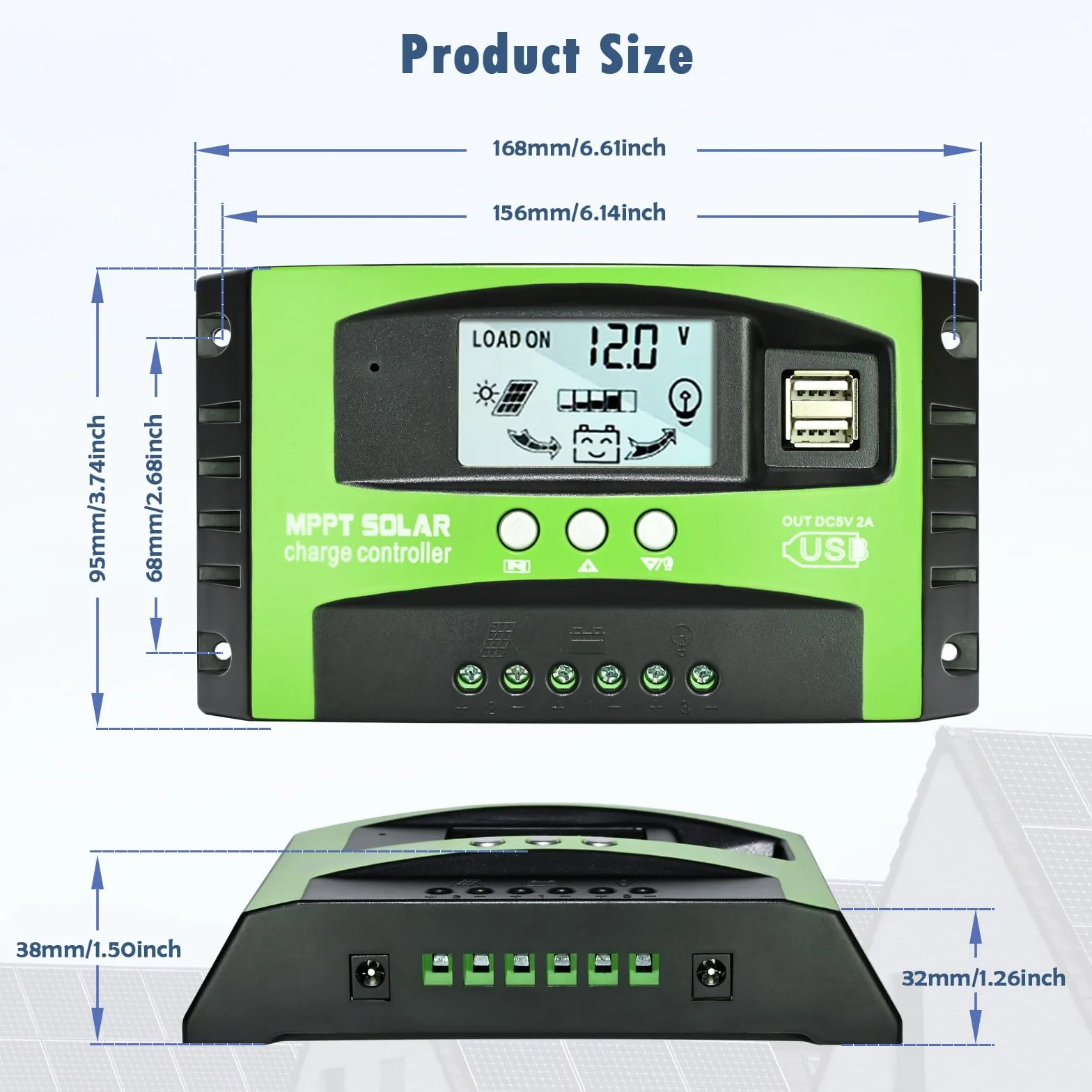 Depvko Kontroler ładowania słonecznego MPPT 30 A, kontroler ładowania słonecznego 12 V/24 V, wyświetlacz LCD, podwójny port USB, timer do akumulatorów żelowych i Li (zielony)
