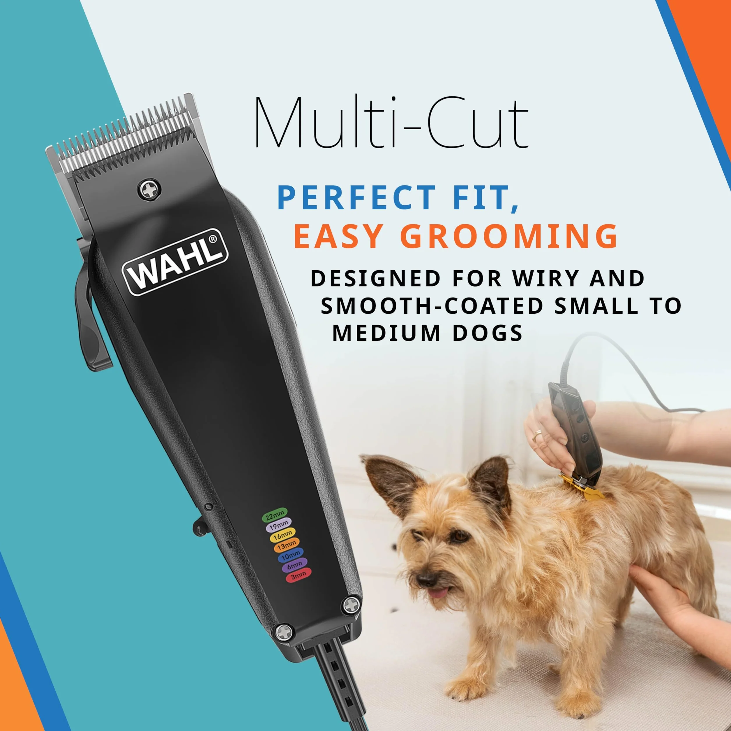 WAHL Multi Cut, Zestaw do Pielęgnacji Psów i Kotów, Pełna Sierść Zwierząt, Cichy, Przewodowy, Zwierzęta Domowe, Odporny na Rdzę, Ostrza ze Stali Wysokowęglowej, Precyzyjnie Szlifowane, Lekki, Czarny