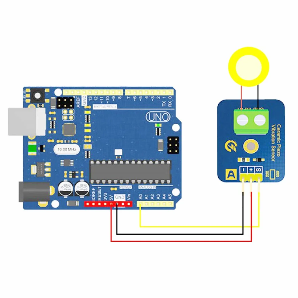 Piezoelektryczny czujnik wibracji 3,3 V/5 V moduł analogowy do Arduino + Kabel Dupont żeński 3-pin