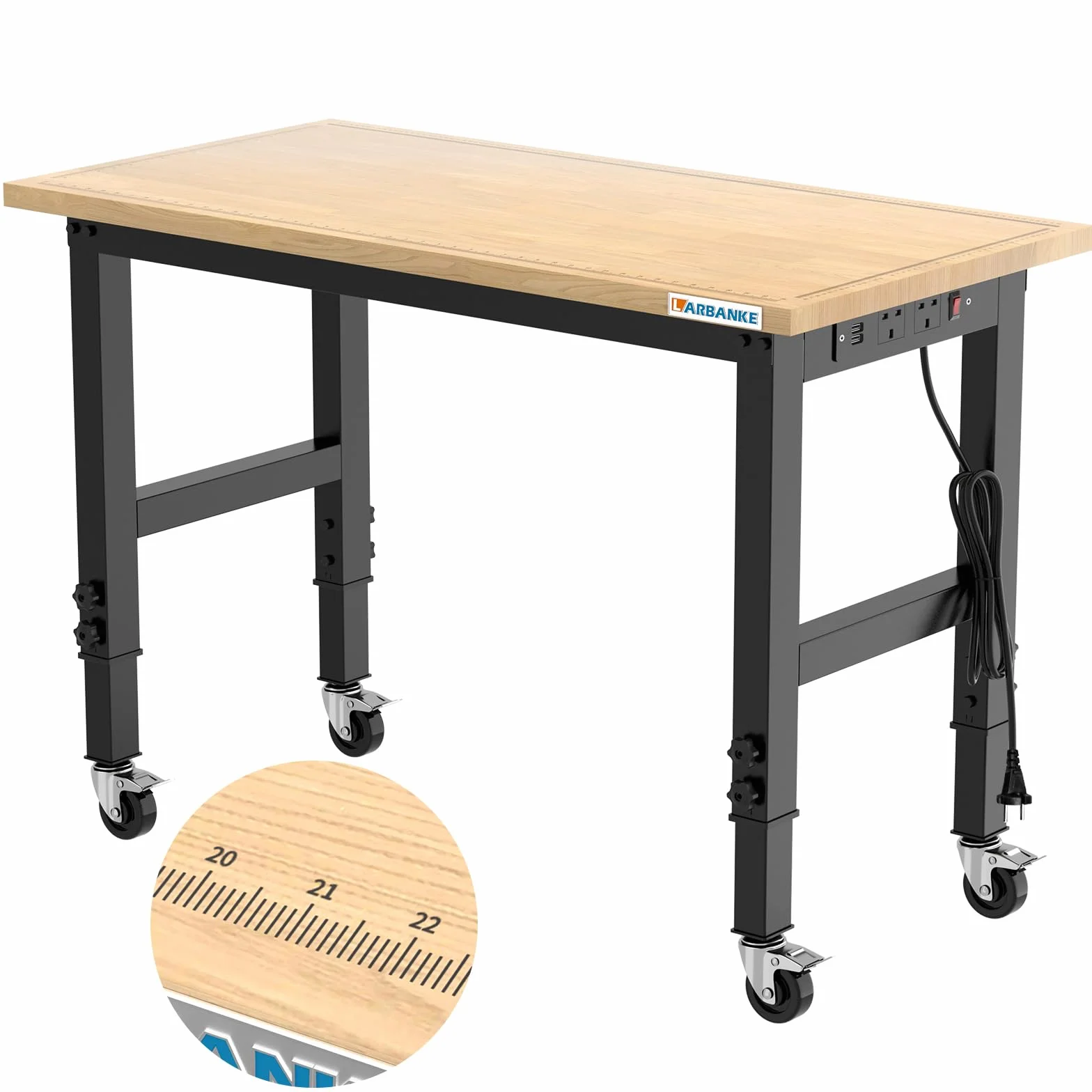 LARBANKE Stół warsztatowy 120 cm regulowany 5 wysokości twarde drewno kauczukowe nośność 900 kg