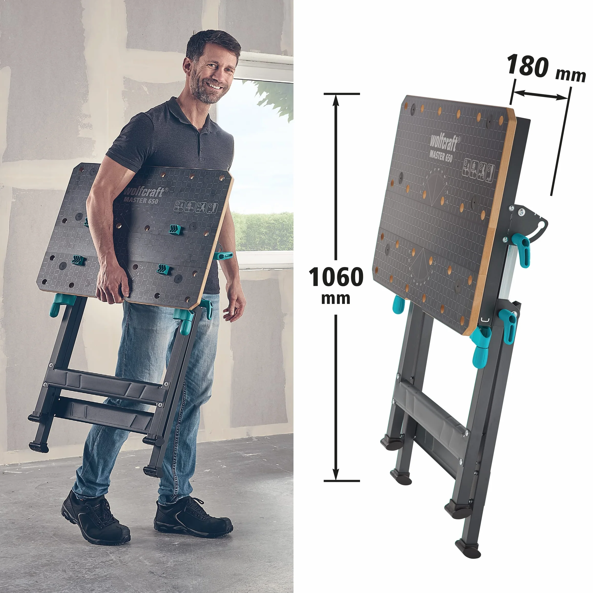 Wolfcraft Master 650 Ergo Stół Zaciskowo-Roboczy, Antracytowy/Szary, 650 x 720 x 950 mm