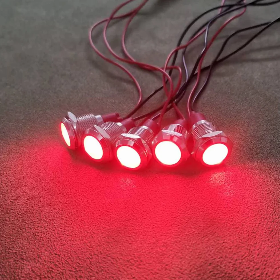 Gebildet 5 Sztuk Metalowy Wskaźnik Świetlny LED 12mm AC/DC 12-24V Wodoodporna Lampka Sygnalizacyjna Czerwony