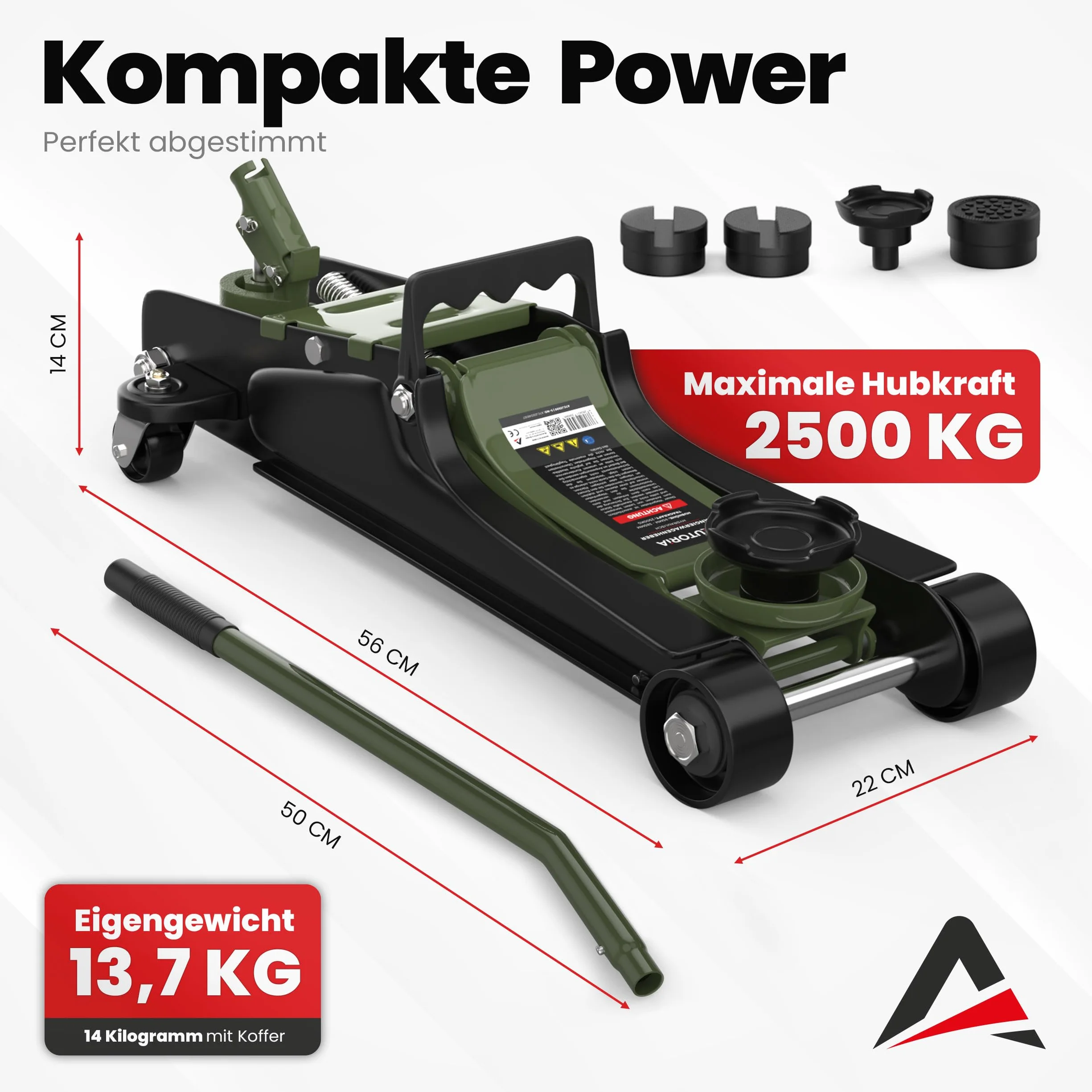 Podnośnik samochodowy hydrauliczny 2,5 t płaski z walizką 3 gumowe nakładki adaptery 2500 kg