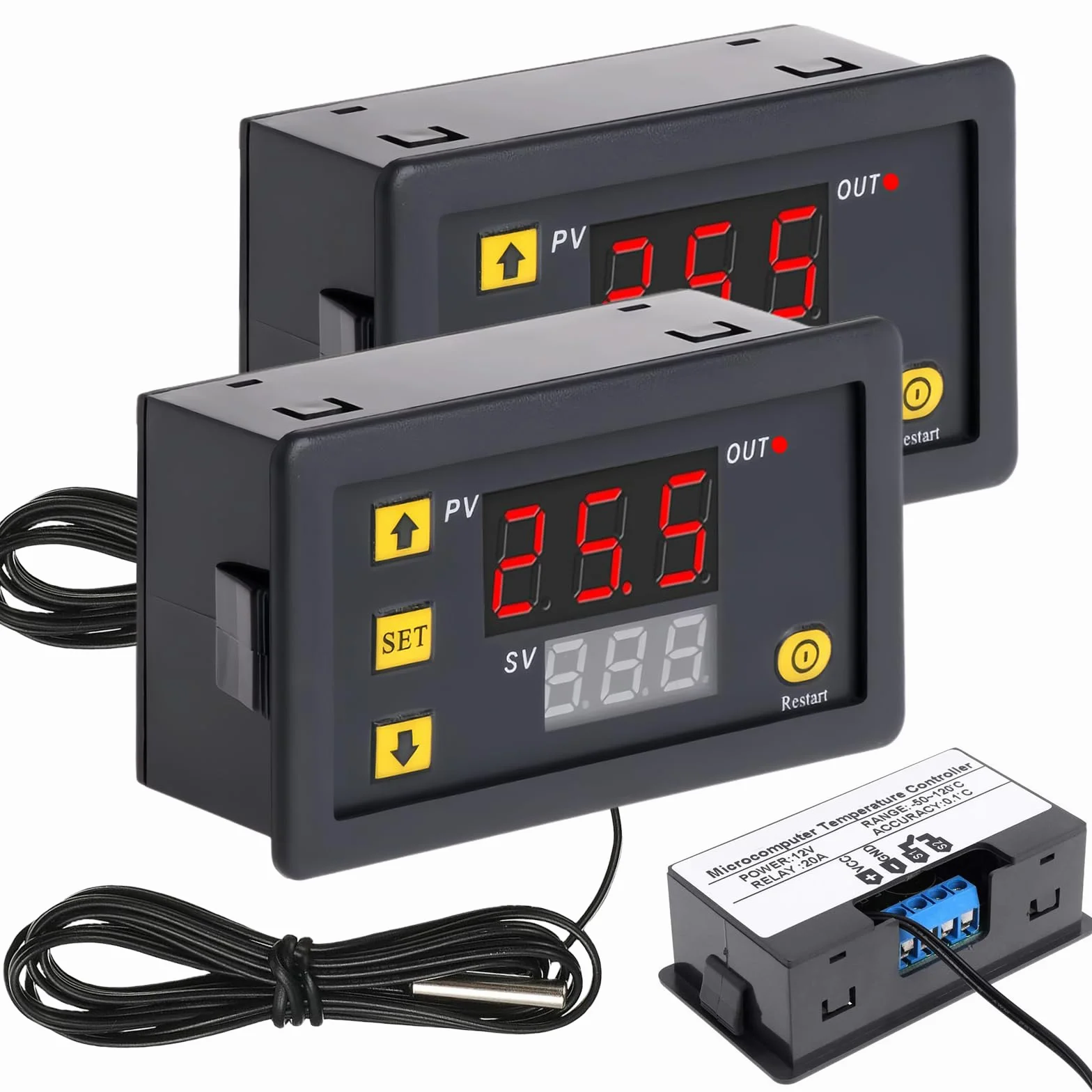 Regulator temperatury W3230 DC 12 V, 2 szt.: cyfrowy regulator temperatury, cyfrowy termostat, cyfrowy wyświetlacz, termostat do ogrzewania, chłodzenia, akwarium, inkubatora, terrarium