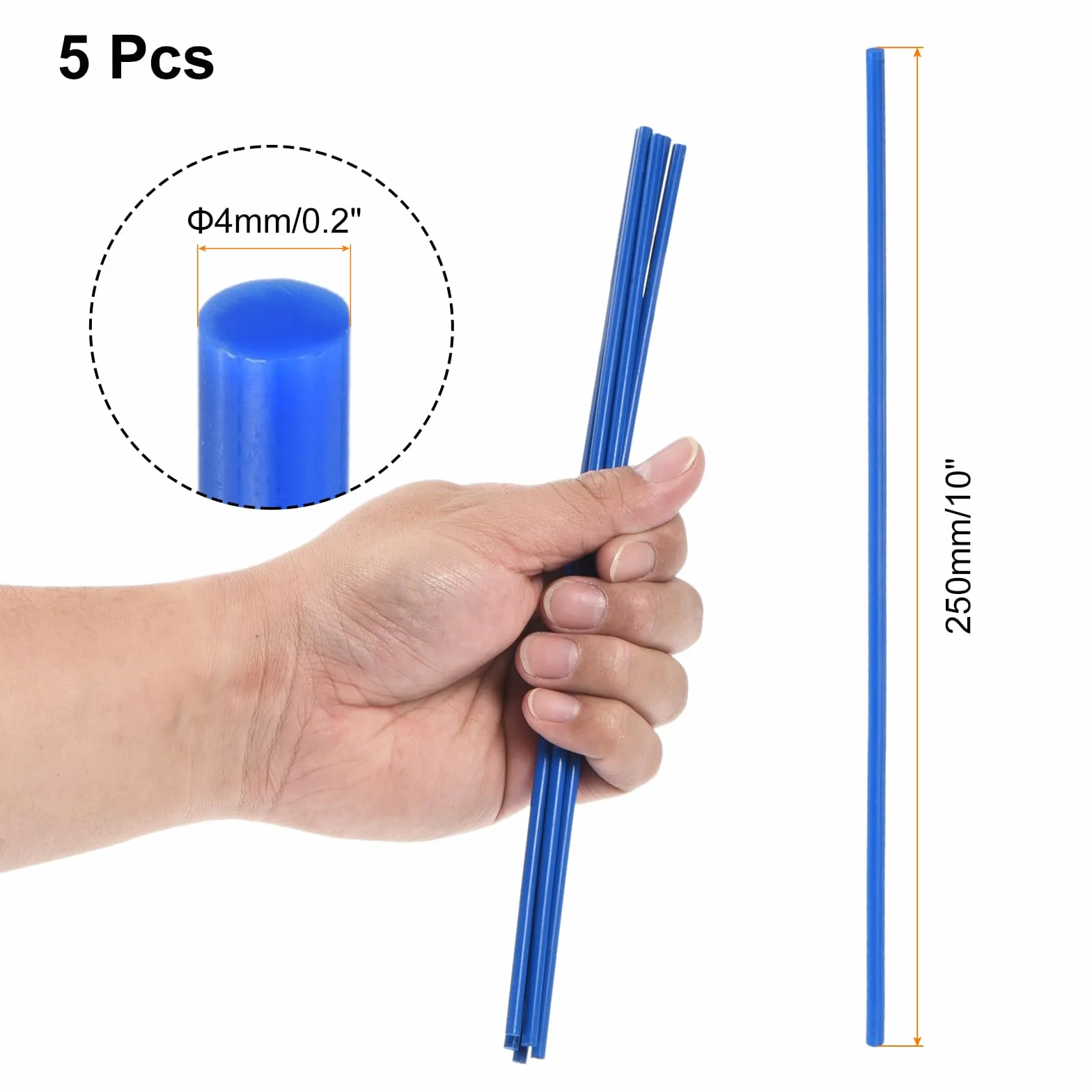 QUARKZMAN 5 sztuk niebieskich prętów z tworzywa sztucznego, 4 x 250 mm, tworzywo ABS, styren, okrągły pręt, masywny pręt, model "zrób to sam", do budowy zabawek i modeli architektonicznych
