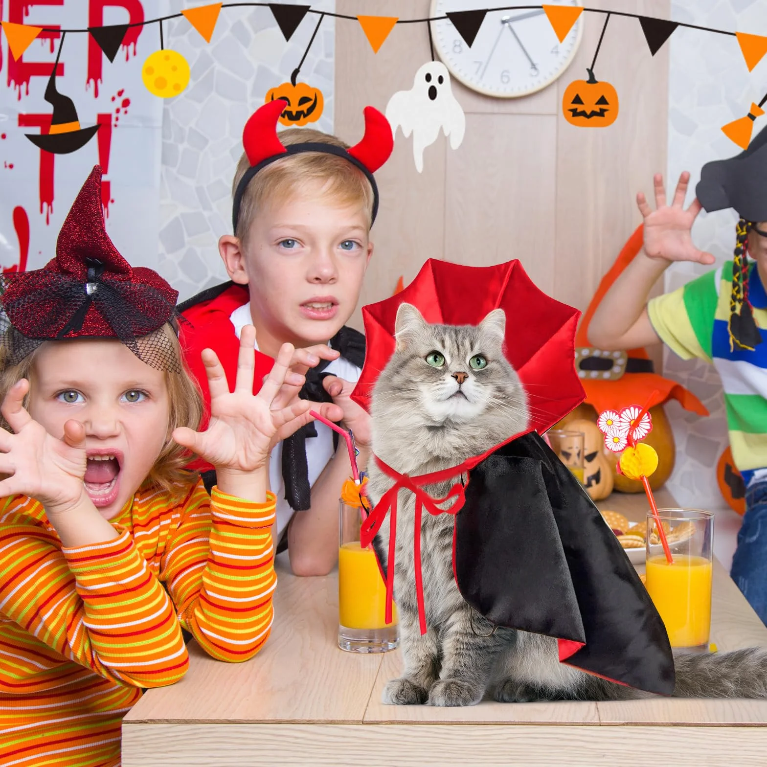 Peleryna wampira dla zwierząt domowych, kostium dla kotów i małych psów, zabawny regulowany płaszcz dla zwierząt domowych, odzież na Halloween, urodziny, sesję zdjęciową, akcesoria do przebrania