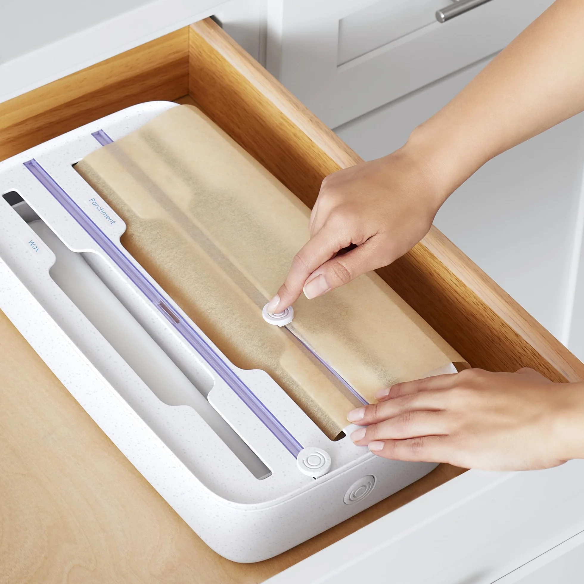 YouCopia StoraRoll Wrap Dispenser, 3-in-1, Drawer Organizer for Foil, Plastic Wrap, Parchment and Wax Paper with Safety Cutters and Labels for Kitchen Organization
