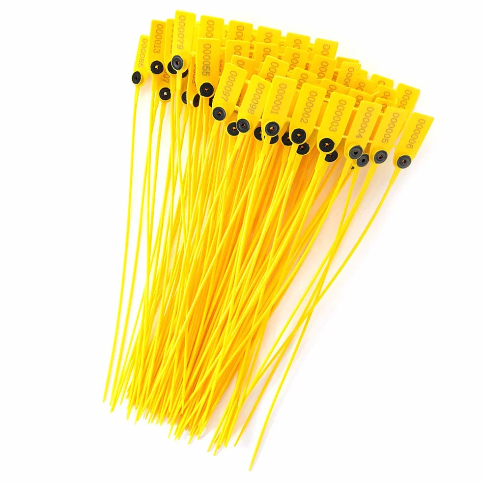 Plomba plastikowa 100szt. Żółta 40cm Etykiety plomby zabezpieczające Plomba plombowa plastikowa z numerem do magazynu logistycznego wysyłki