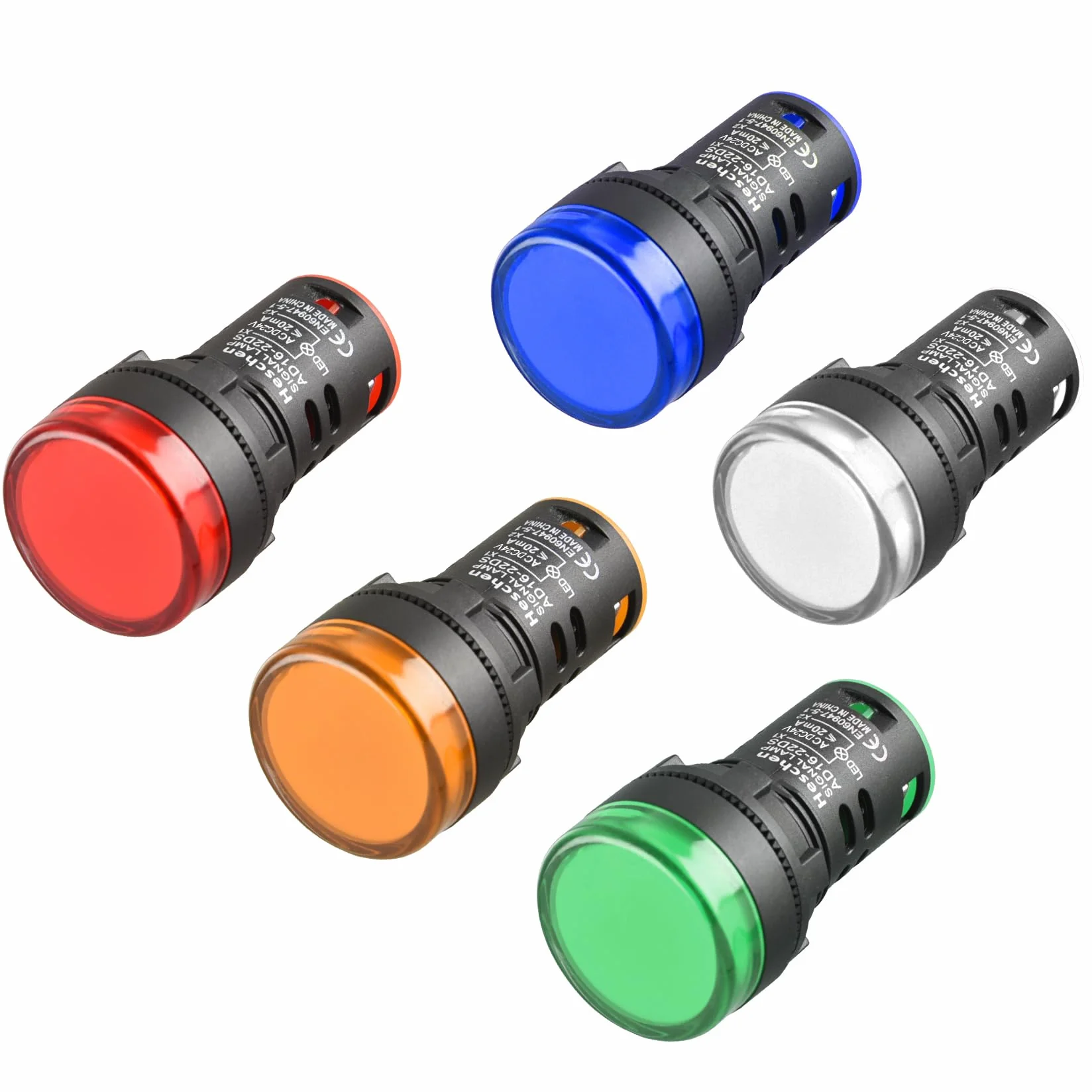 Heschen AD16-22D/S kontrolka LED 22 mm 24 V DC 20 mA 5 szt czerwony zielony żółty niebieski biały