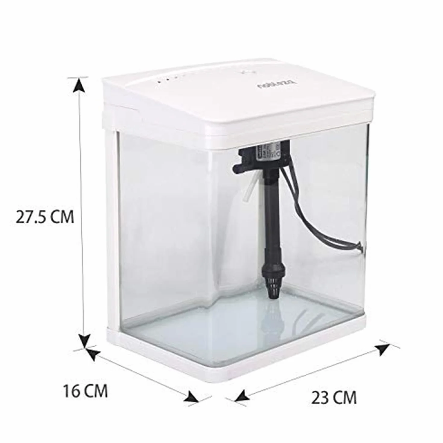 Nobleza - Szklane akwarium z pokrywą i oświetleniem LED. System filtrów o pojemności 7 litrów. Kolor Biały
