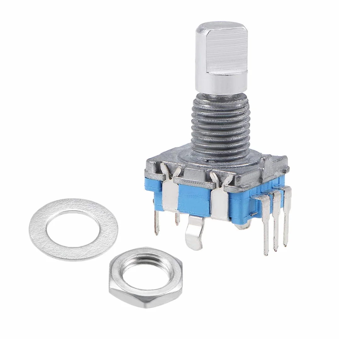 sourcing map Enkoder obrotowy 360 stopni Przełącznik kodu Potencjometr cyfrowy EC11 7-pinowy 15mm D-Shaft 2szt